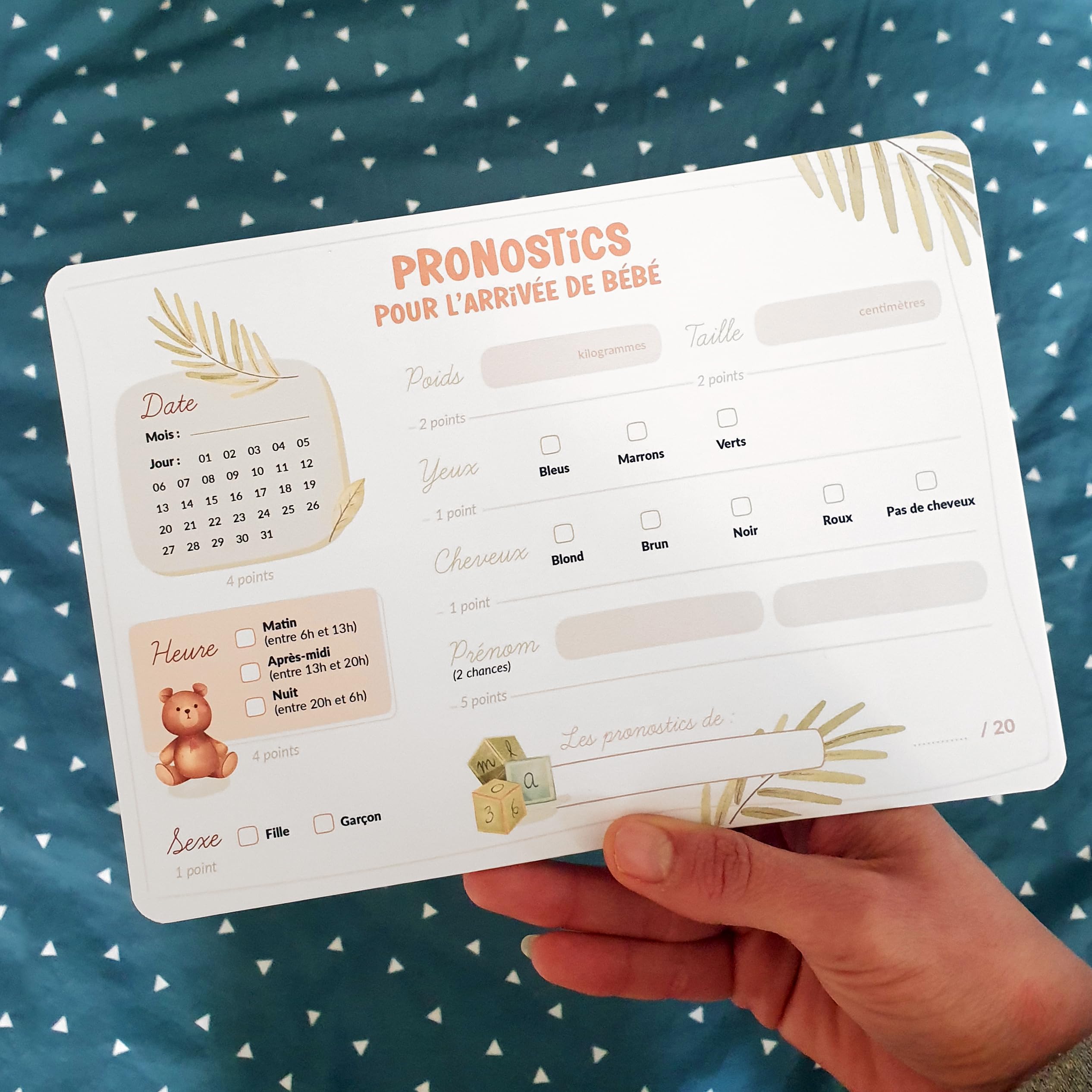 Modèle ballons - Cartes de pronostics pour la naissance de bébé