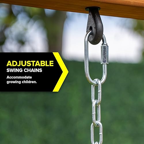 Miniatura 6 de Sportspower Augusta - Juego de columpios de madera con marco en A resistente y tobogán de doble pared de 6 pies, kit de anclaje incluido