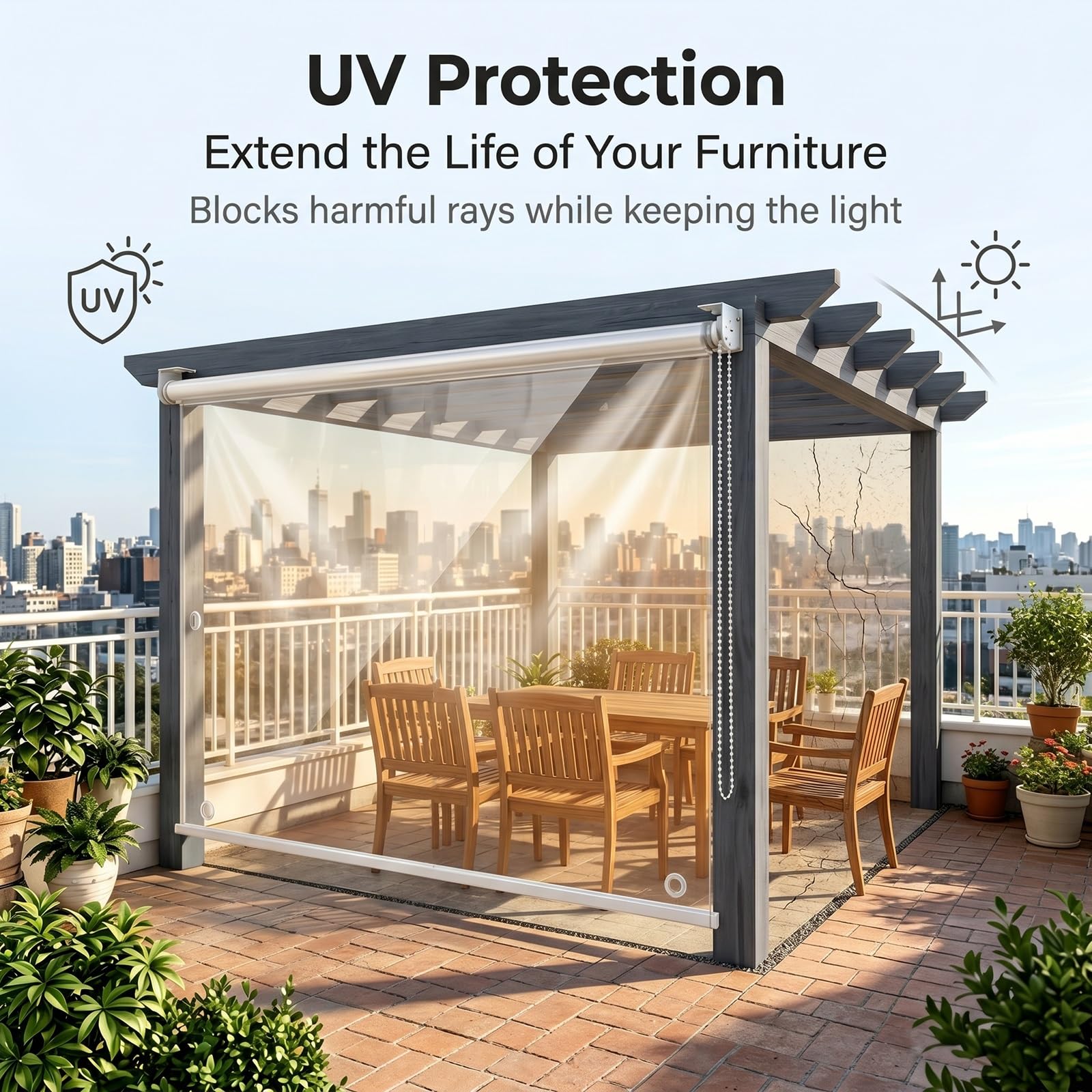 Tenda a Rullo Pvc Impermeabile Trasparente，Tapparella Avvolgibile per Esterni Vinile Trasparente，Tapparella Avvolgibile Anti-vento，Tenda Antipioggia camere Letto,Bagno(W160*H180cm/W62.99*H70.86in)