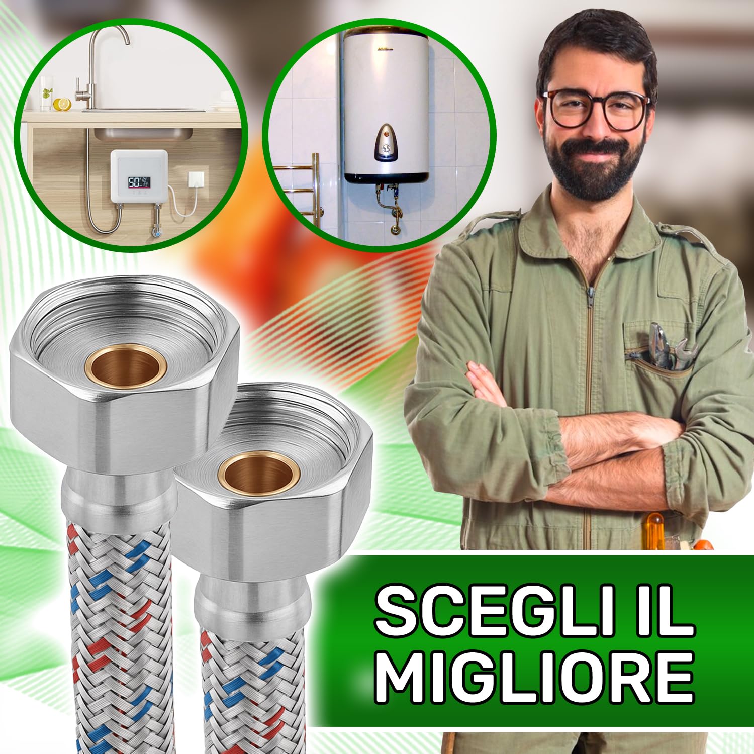 Tubo Corazzato 25cm Femmina-Femmina 3/8”x3/8” DN8 DE13 Temperatura max 70°C | Tubo Flessibile Realizzato in Acciaio Inox Pressione di Esercizio 10 bar - Garanzia di 5 Anni - ONIX TECH
