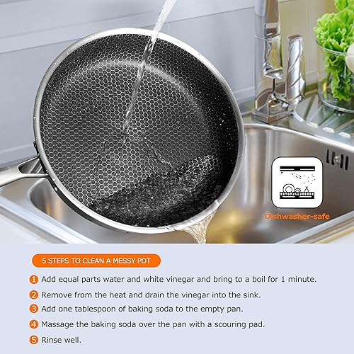 Miniatura 6 de DELARLO Juego de ollas y sartenes antiadherentes de acero inoxidable híbrido 5 piezas de utensilios de cocina de cocina incluso calor 188 de acero