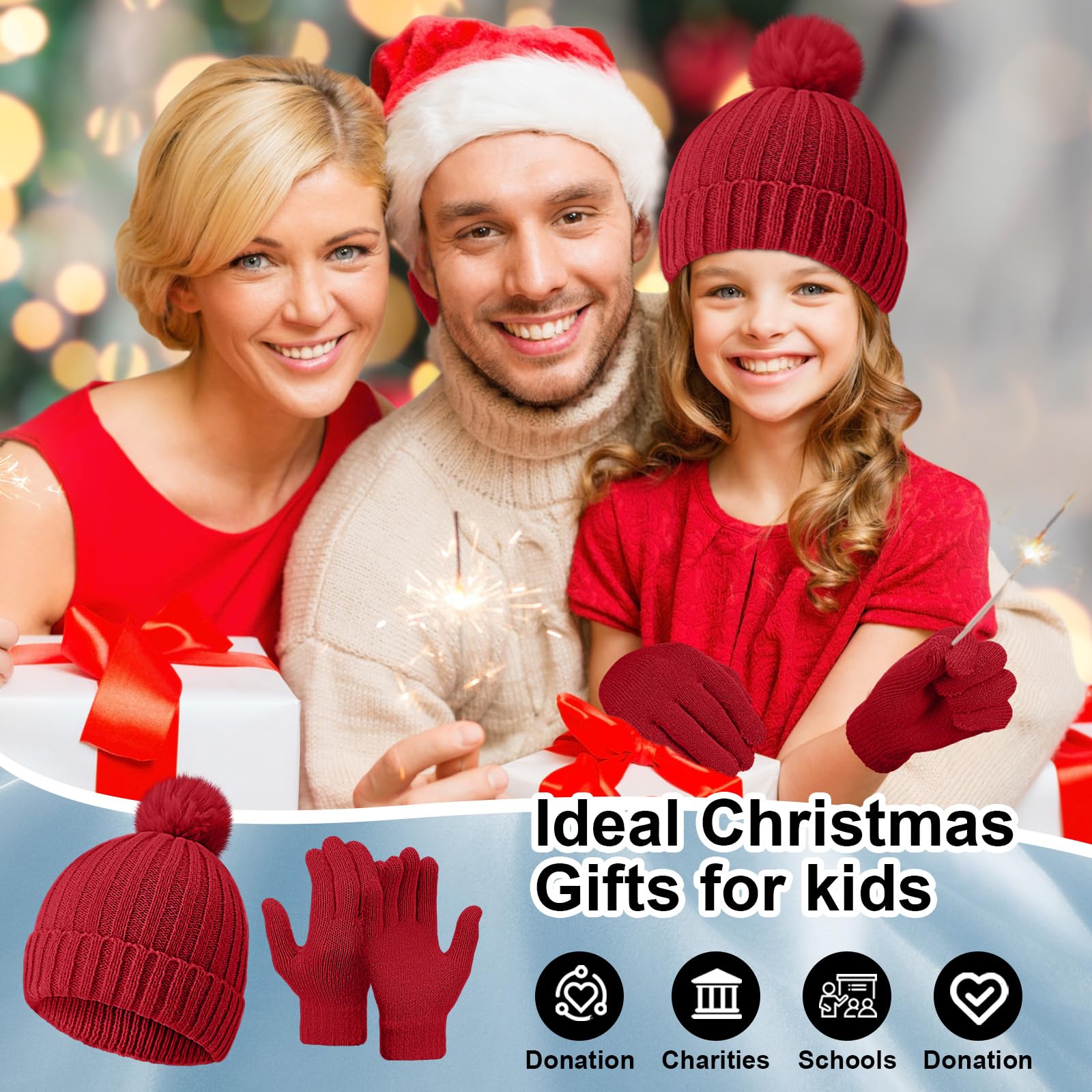 JaGely 20-teiliges Kinder-Mützen- und Handschuh-Set, warme Wintermütze und Handschuhe, Unisex, Strickmütze mit Pompon, volle Finger, gestrickte Skihandschuhe für Jungen und Mädchen, Geschenk, bunt,