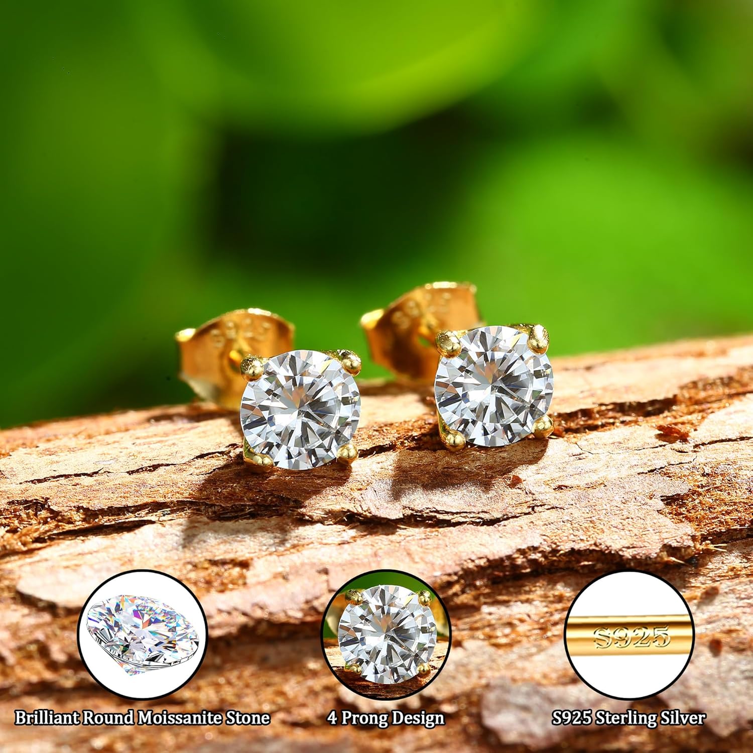 Moissanite Stud Earrings : 18K White Gold Plated Solid 925 Sterling Silver Earring Hypoallergenic Dainty Flat Back Stud Earrings Jewelry for Women Men D Color VVS1 Clarity - Image 5