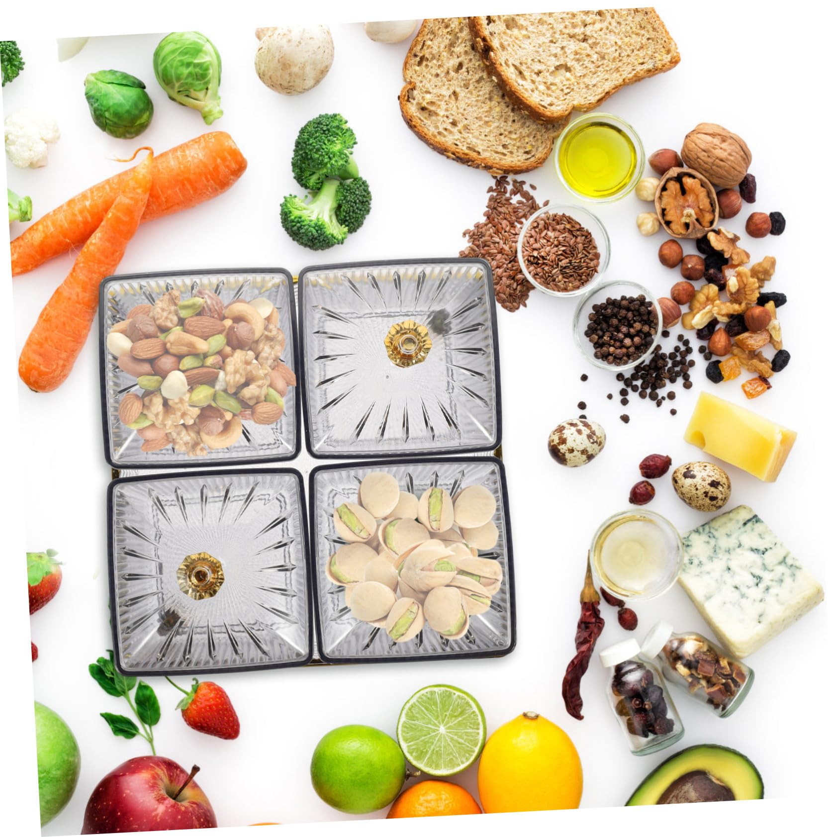 Zerodeko 1satz Geteilte Snackschale Mit Tray Elegantes Fächer Design Für Dips Süßigkeiten Nüsse Und Früchte Für Partys Ktv Bar Und Zuhause Modernes Graues Tablett