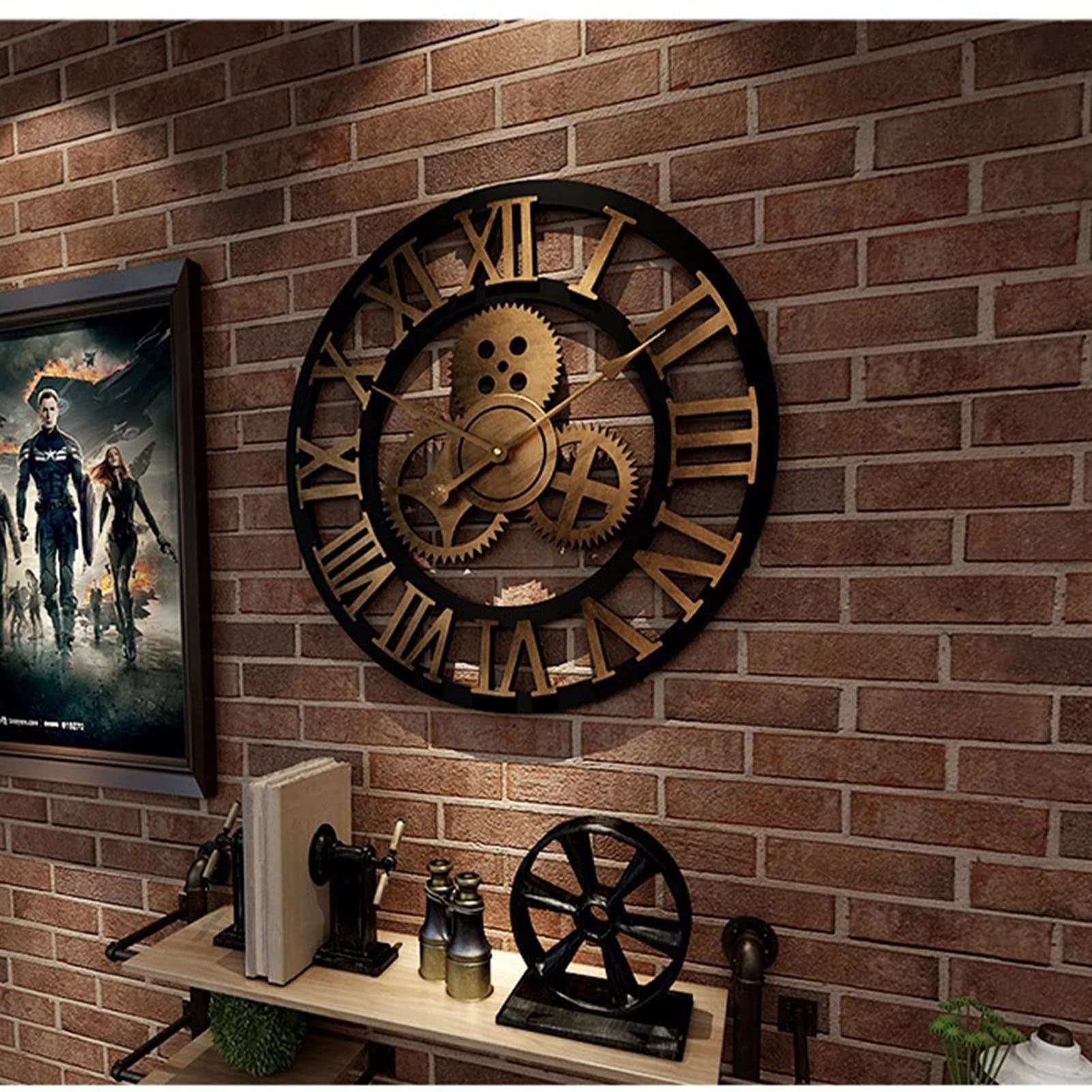 Reloj de pared, reloj al aire libre, reloj de jardín, reloj de pared de hierro forjado de estilo industrial europeo al aire libre, números romanos esqueleto, relojes silenciosos for cocina, sala de es