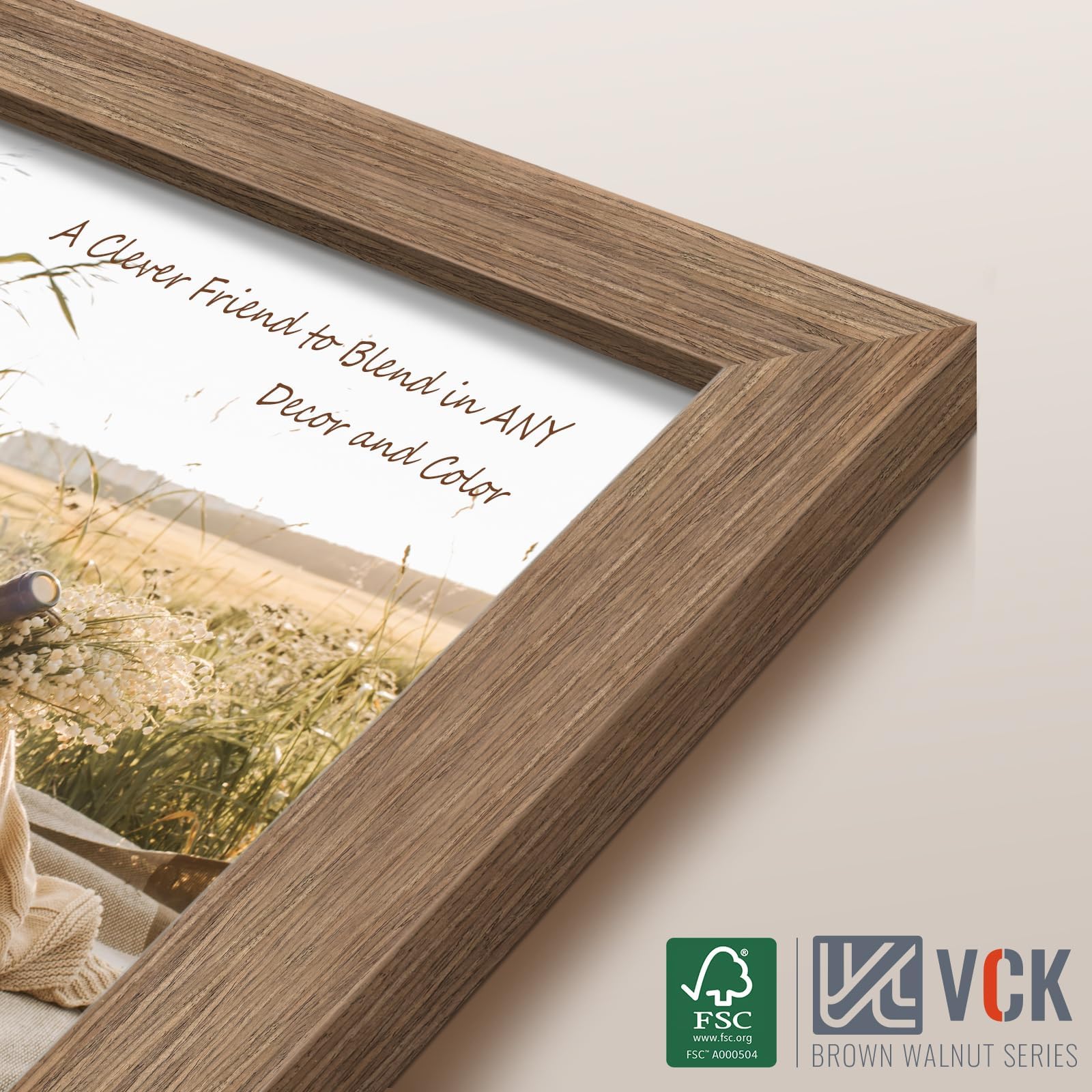 VCK Portarretratos de nogal de 11 x 17 pulgadas, 1 paquete, marco ancho de madera con veta de madera exclusiva, plexiglás pulido para pared vertical u horizontal de fotos, impresiones, estudio