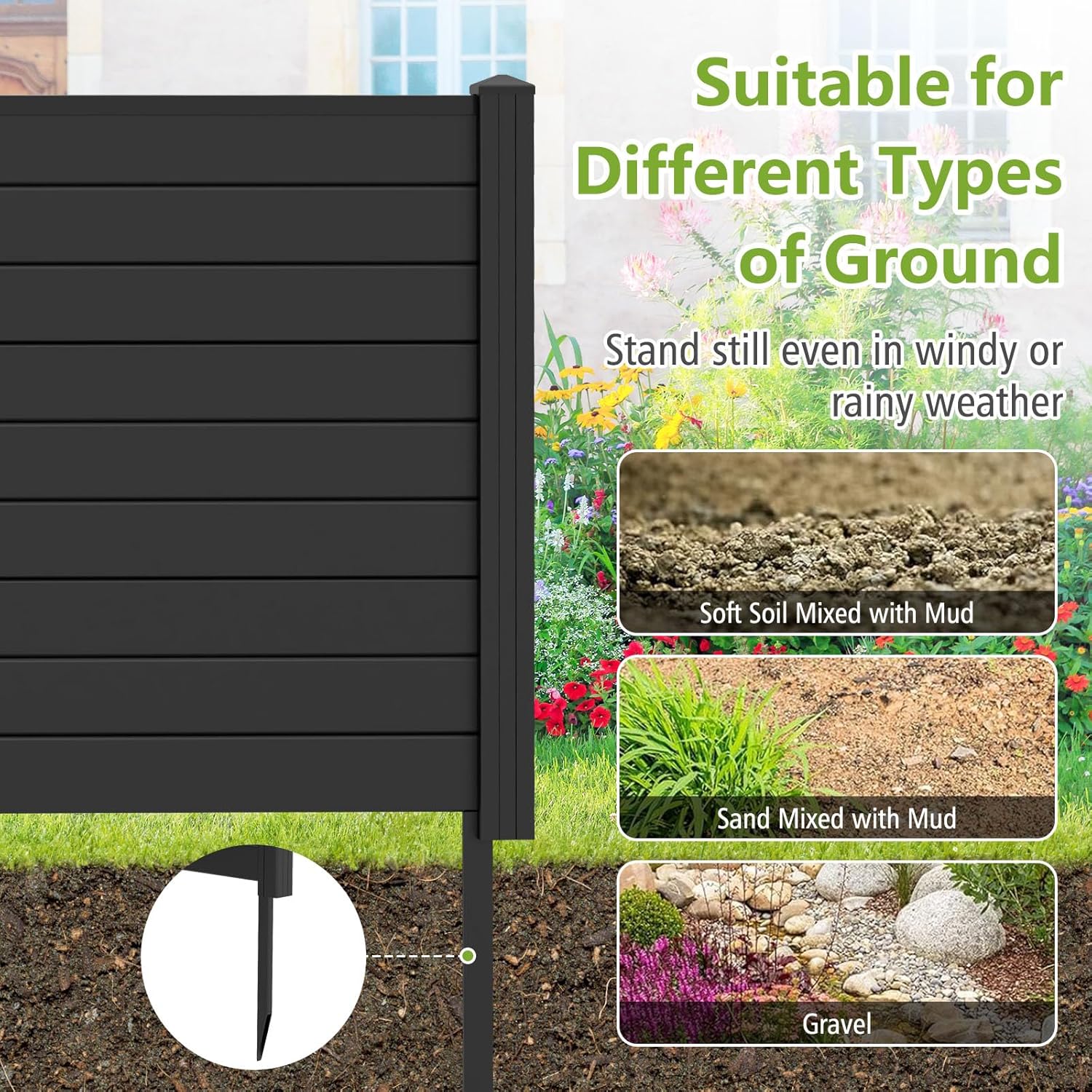 Privacy Screen Fence Panels, 48" x 38" Air Conditioner Screen Trash Can Enclosure with 3 Ground Stakes, Outdoor Fences Privacy Screens for Garden, Patio & Lawn (Black)