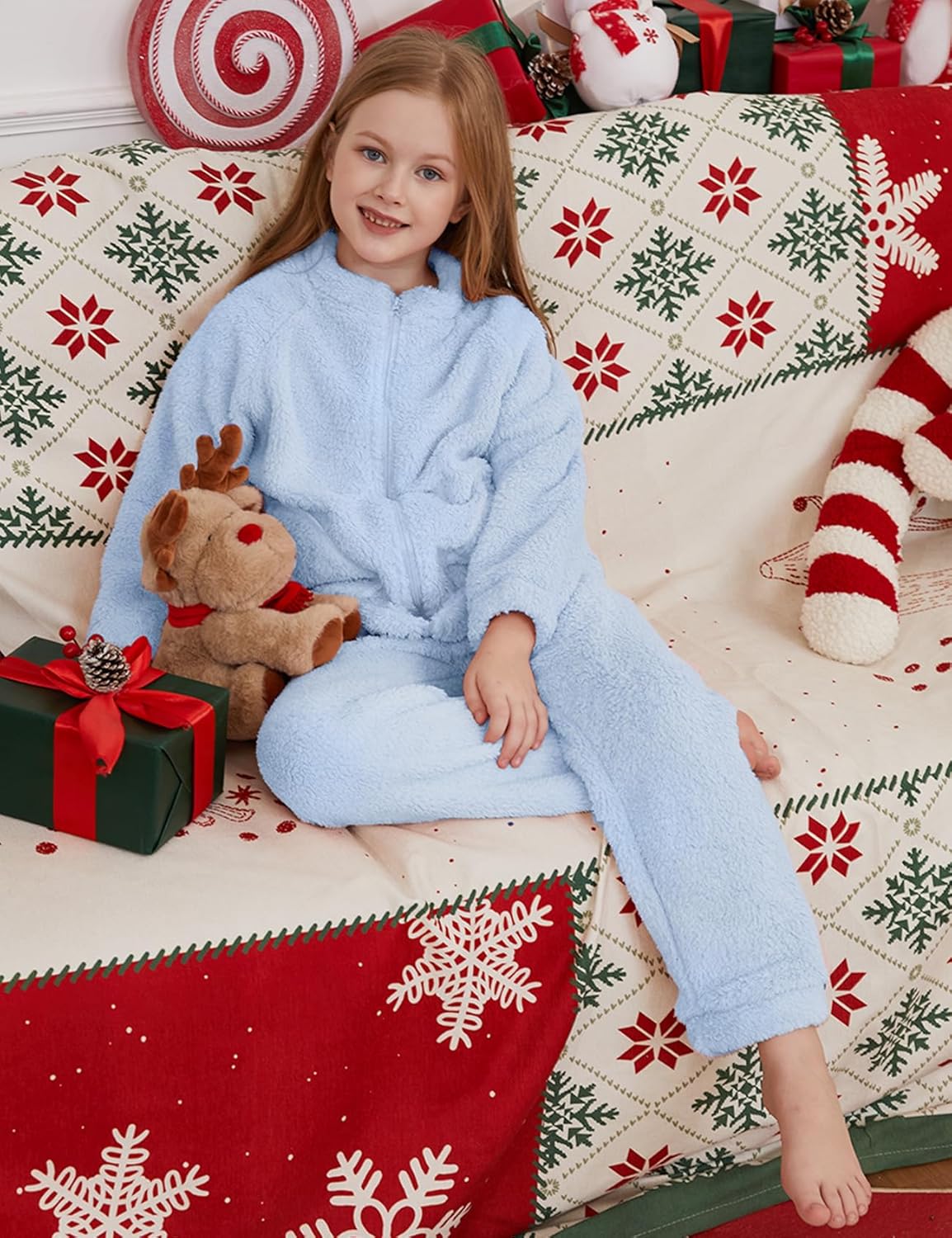 Girls Fleece Pants Sets Kids Fuzzy Sweatshirts Outfits Winter Zip Up Fluffy Sweatsuits Set - Image 4