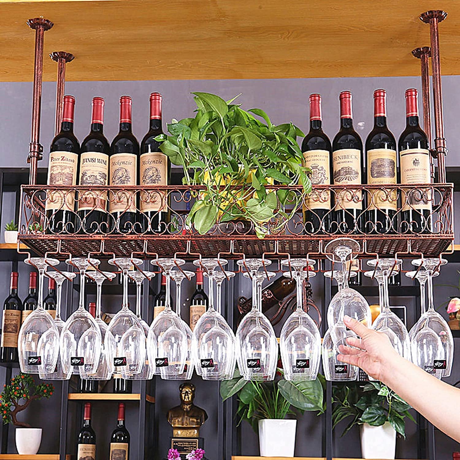 Porte-bouteilles de vin suspendu plafond métal rétro bro