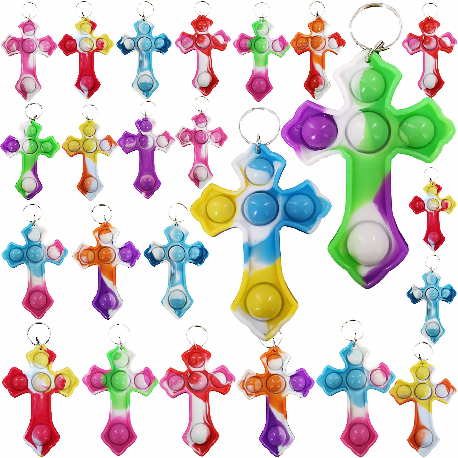 Roaqua 100 Packs Mini Backpack Pop Fidget Bubble Toys, Bulk Religion Cross Classroom Students Prizes Birthday Party Favors,Christian Worship Tool