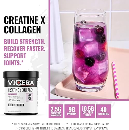 Miniatura 5 de Creatina + colágeno en polvo, sabor a bayas, clorhidrato de creatina y colágeno suplemento con probióticos, sin gluten, sin OMG, fórmula fácil de