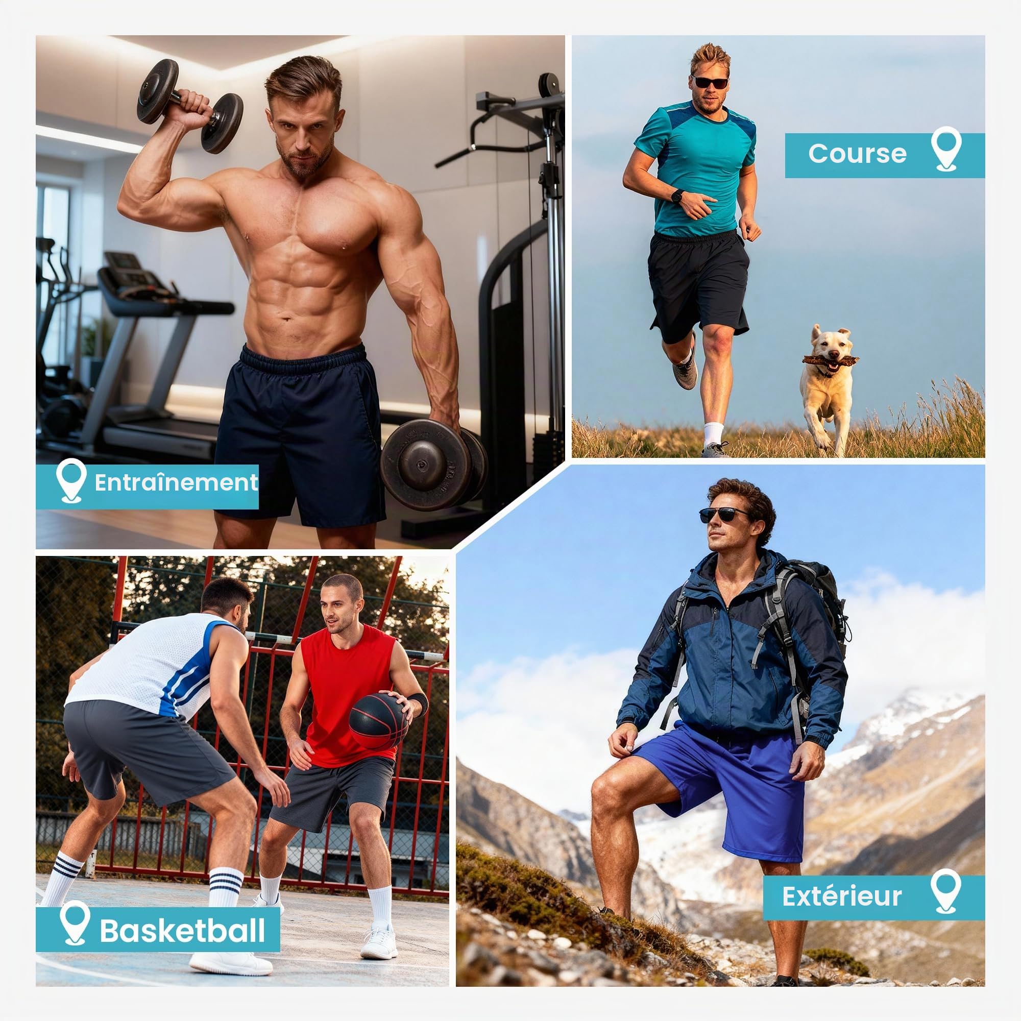 Short de sport court pour homme - Séchage rapide - Léger et respirant - Avec poches zippées - Pour fitness, jogging