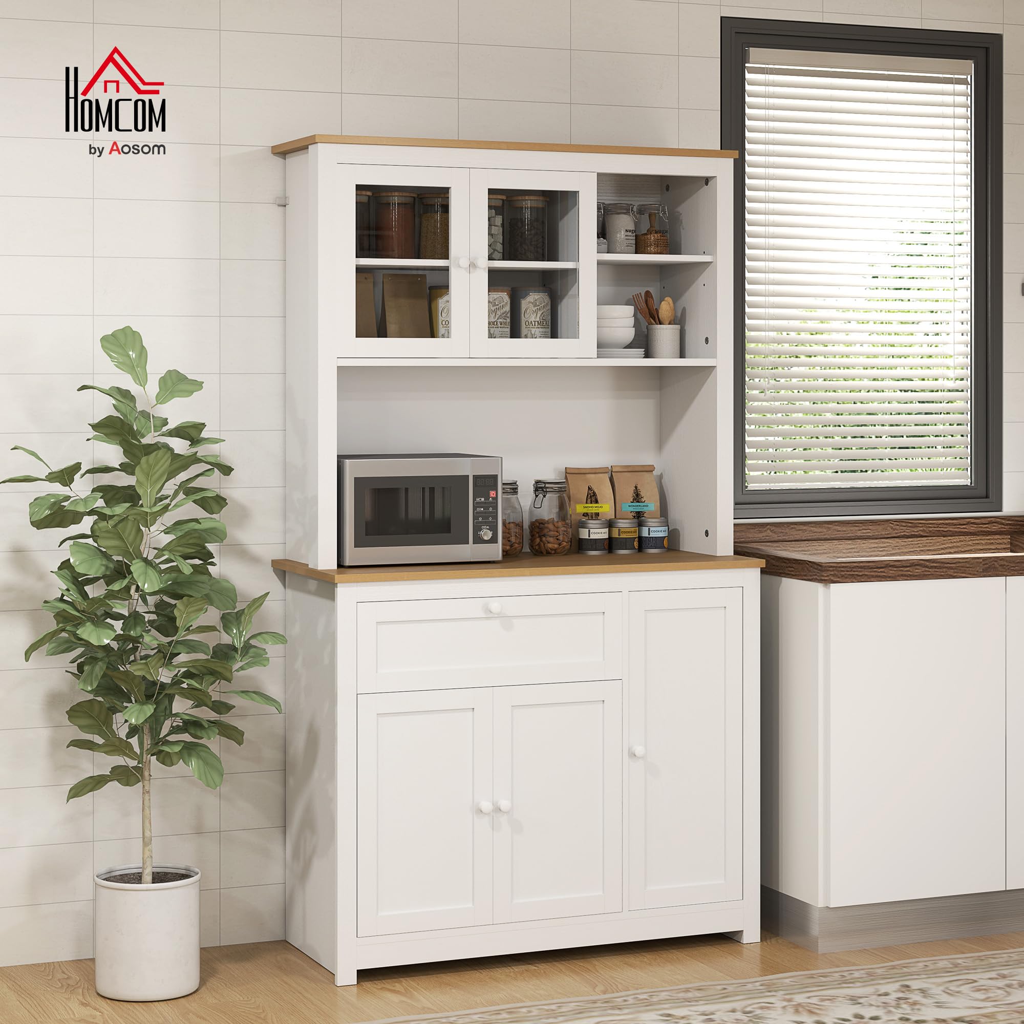 HOMCOM Küchenschrank mit Arbeitsplatte 5 Türen Weiß 100 x 40 x 180 cm