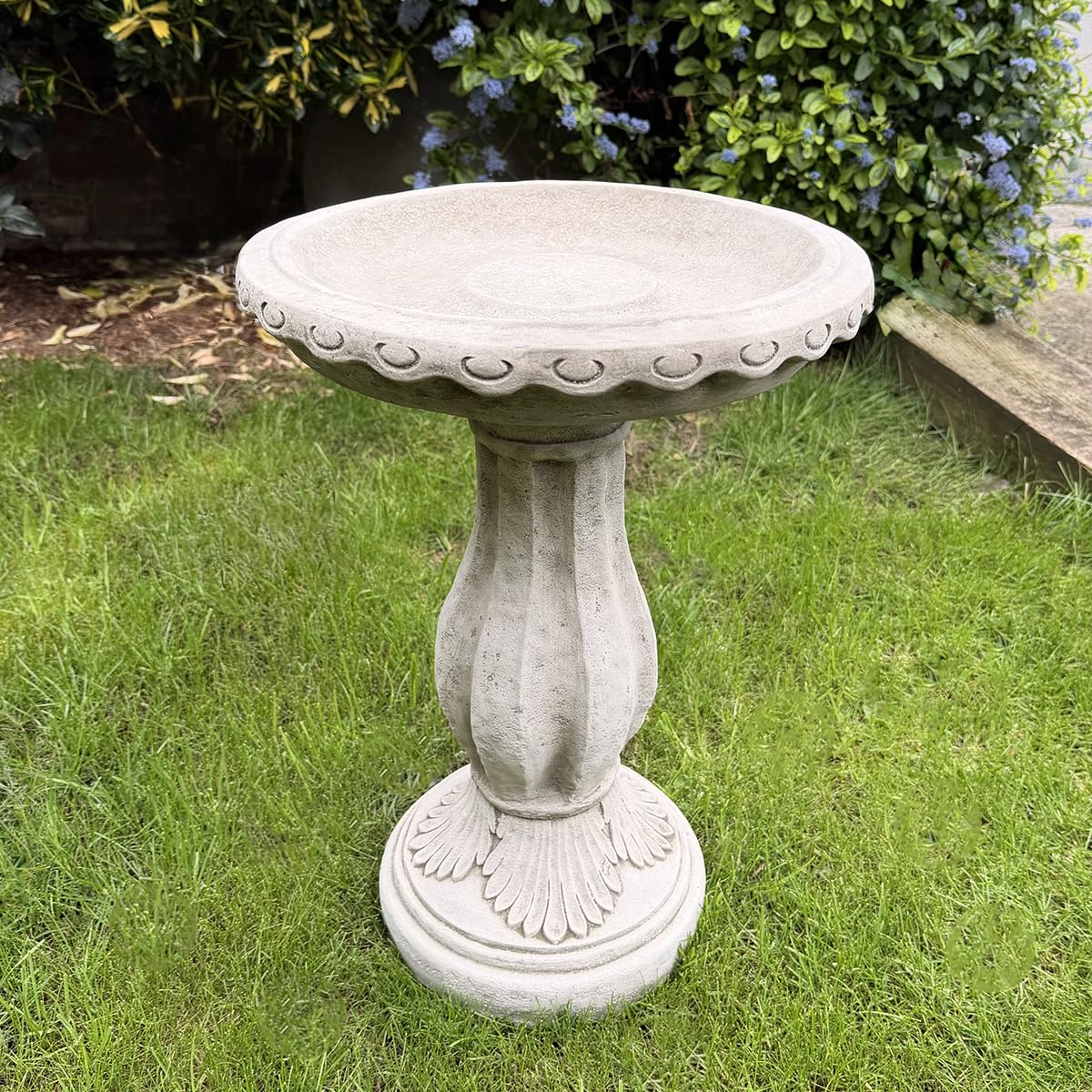 ONEFOLD - Classic Stone Bird Bath for Garden – Heavy Duty Concrete Outdoor Bird Feeder, Frost Resistant Decorative Pedestal Garden Ornament