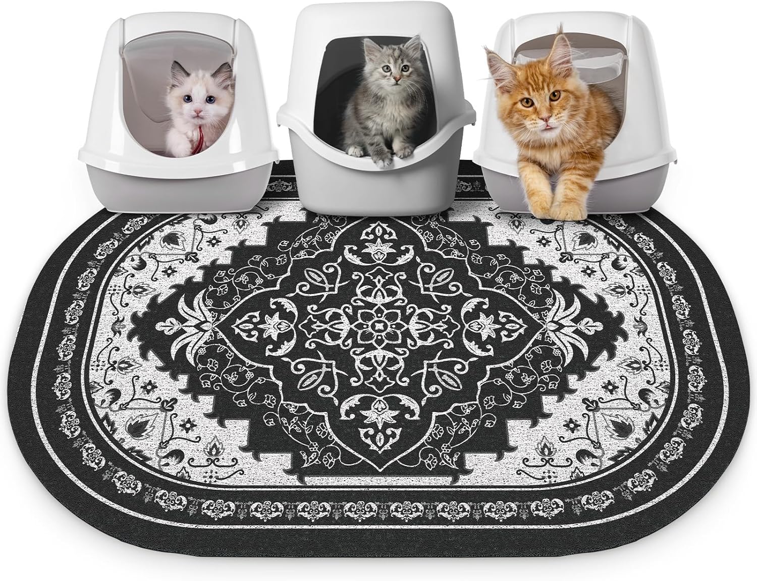 Bienbee Cat Litter Mat, 40" x 30" Jumbo Size Litter Box Mat Rug with Non-Slip Bottom, Urine and Water Proof, Easy to Clean Cat Supplies Essentials for Indoor Kitty Kitten Floor, Black XL
