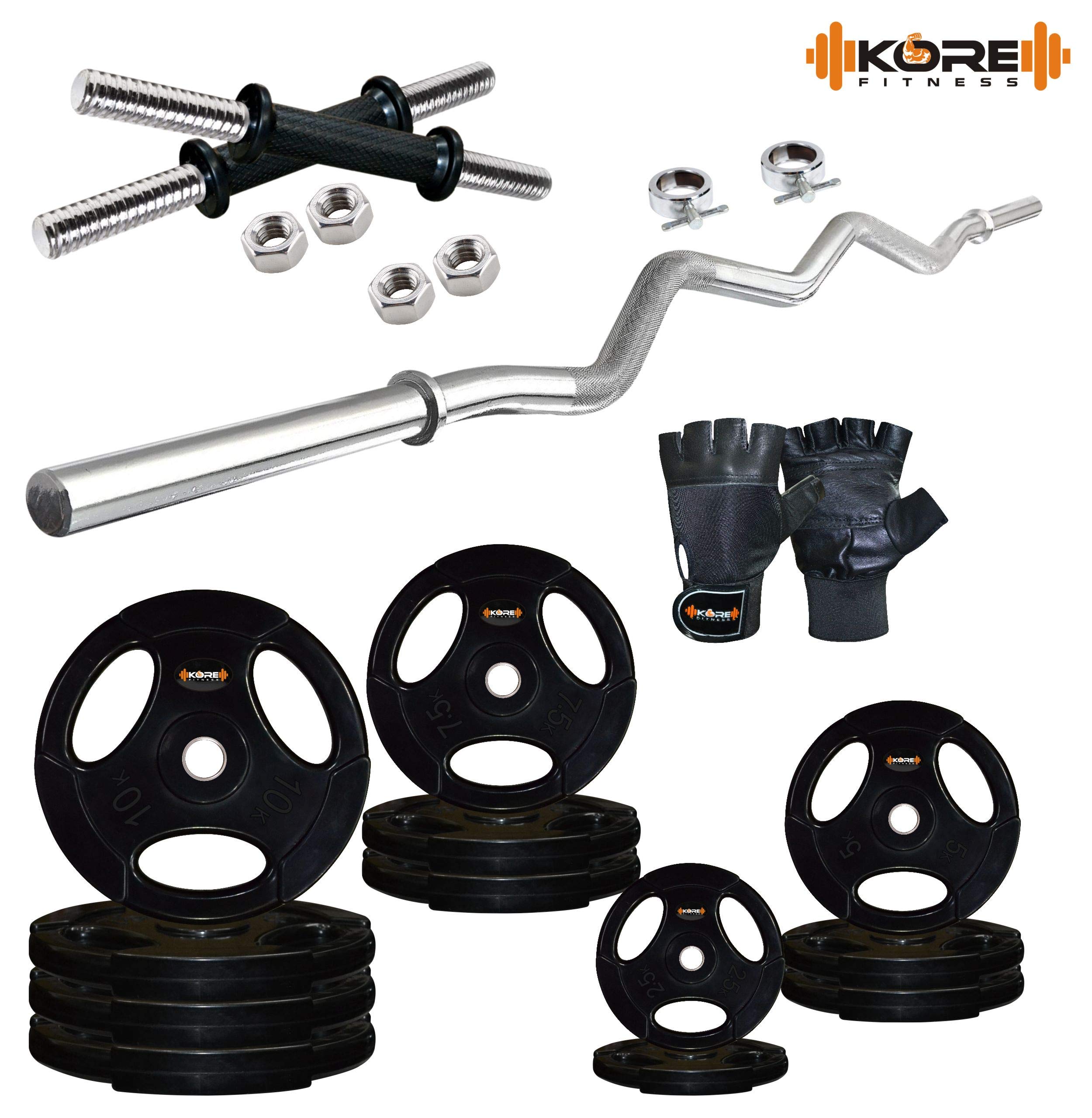 Kore K-PRO-10KGCOMBO4-WB-SL Professional 10 KG Combo 4-WB Home Gym Set with Metal Integrated Rubber Plates, (Black)