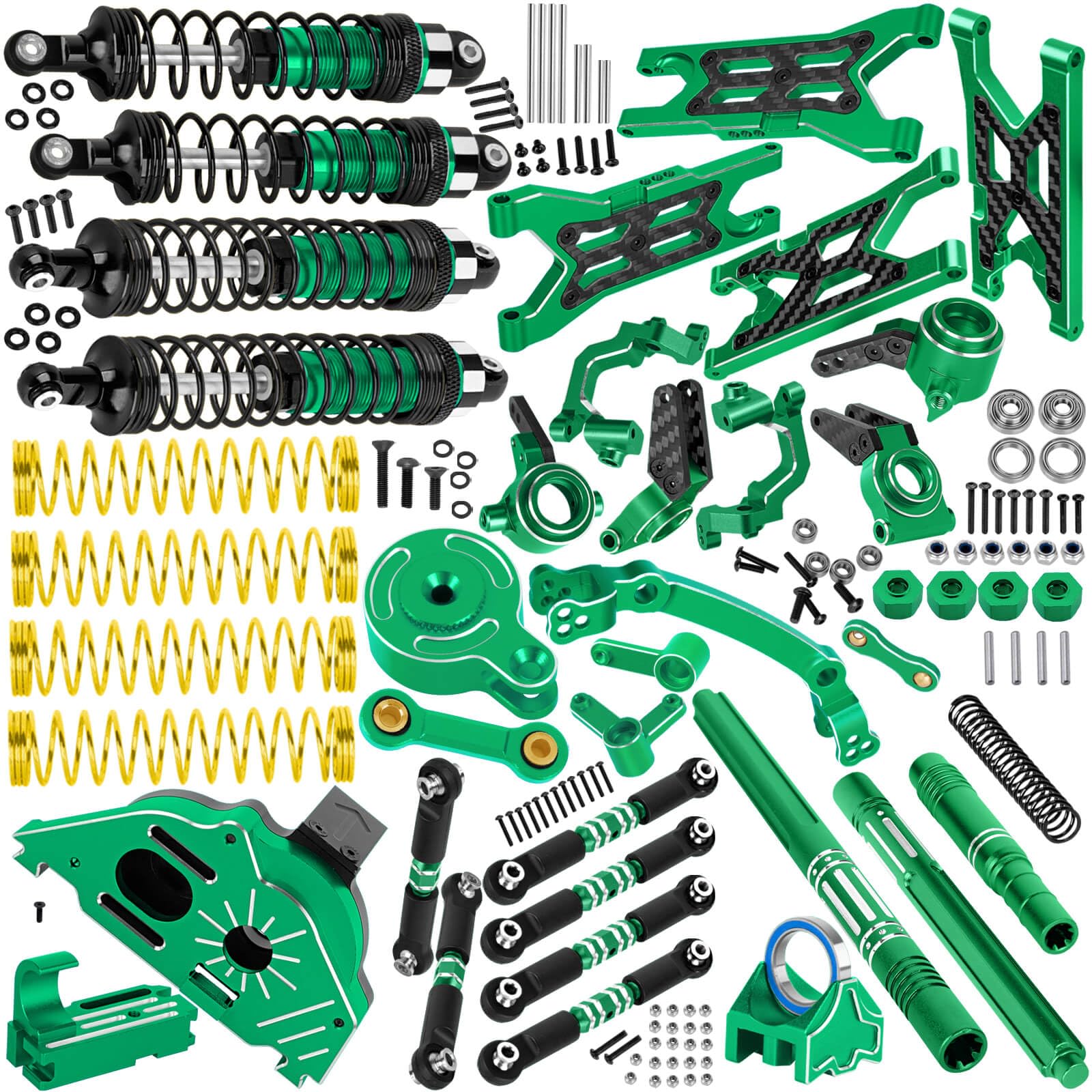 BRCatWPark RC Upgrades Part for 1/10 Granite/Senton 3S & Mega550,Shock,A-Arm,Caster Block,Steering Blocks,Stub Axle Carriers,Links,Gearbox,Center Driveshaft Axles,Support,25T Spline,Steering,Green