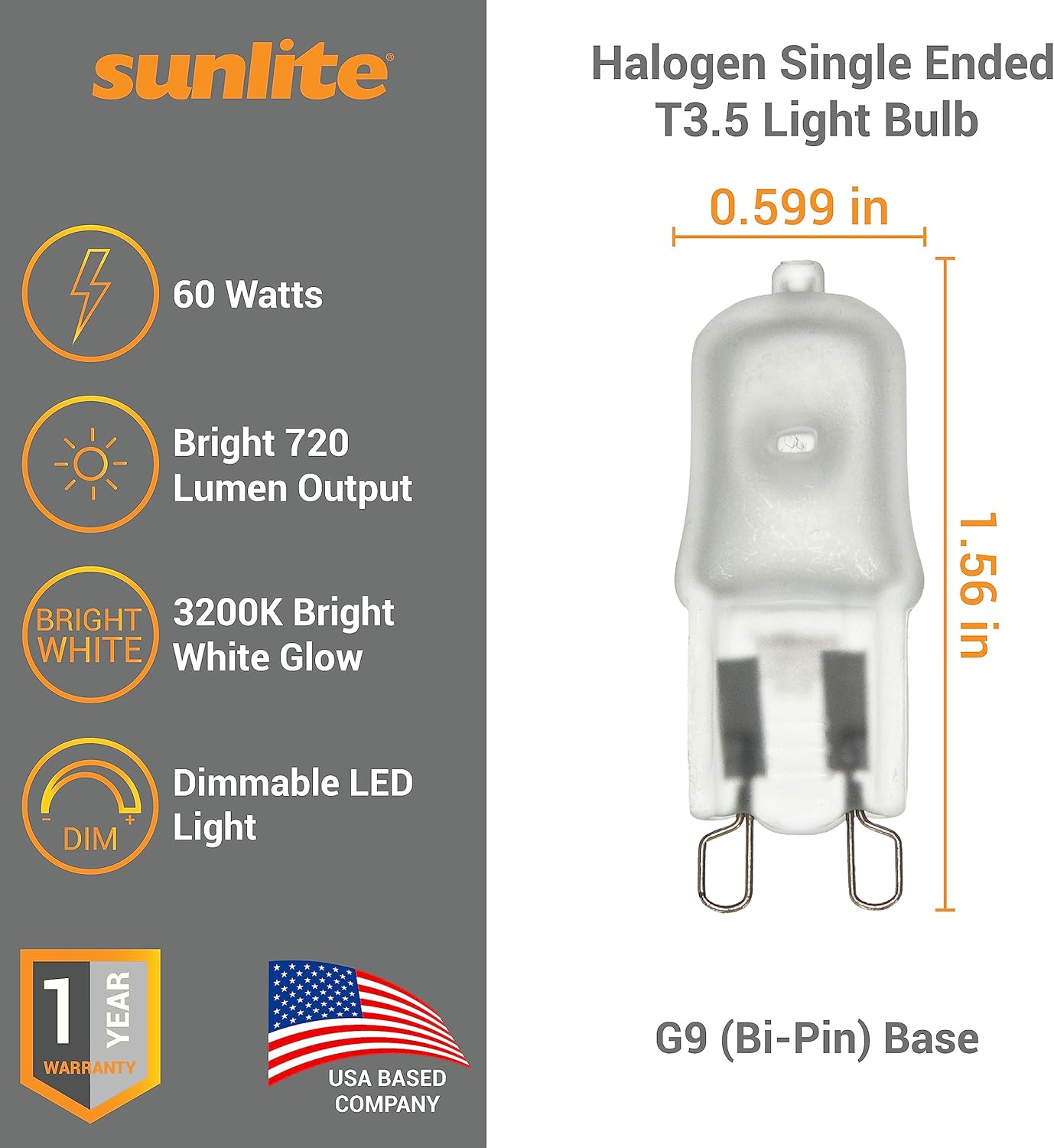 Sunlite Q60/G9/FR/120V 60-Watt Halogen G9 Bi-Pin Based Bulb, Frost