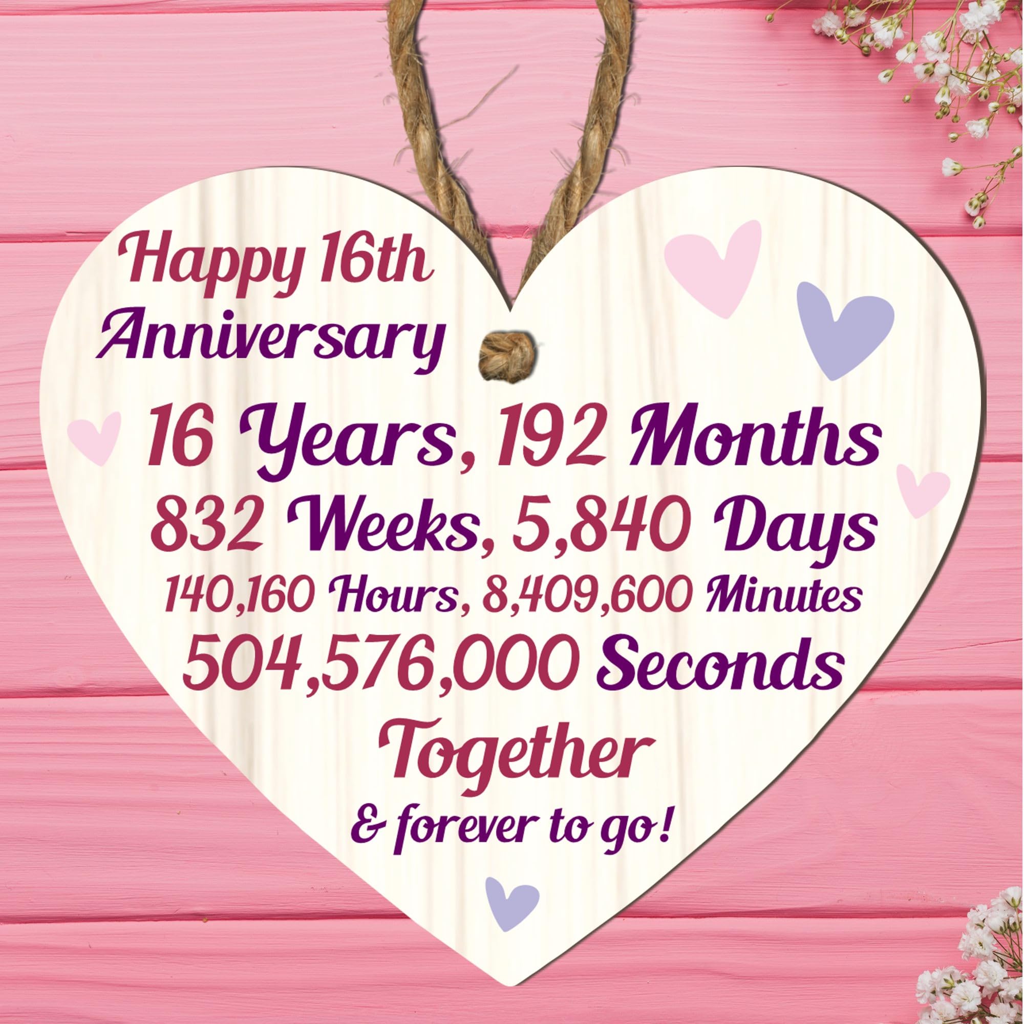 16th Anniversary Wooden Heart Plaque – Personalised Keepsake Gift for Grandparents, Parents, Him or Her – Rustic Charm, 10cm x 9cm (16th Anniversary, Large: 23 cm (H) × 20 cm (W))