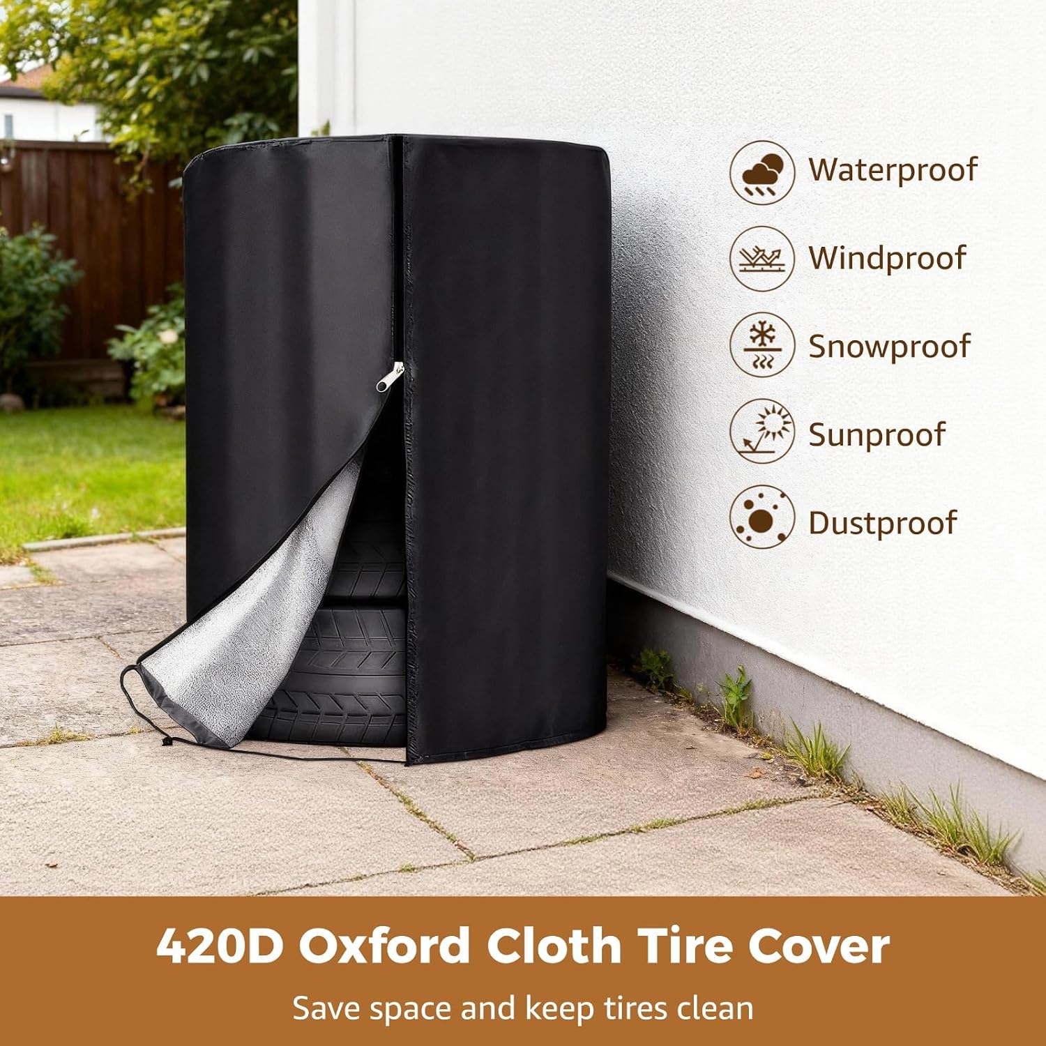 420D Waterproof Tire Cover for Storage, Heavy Duty Tire Storage Bag Set with Felt Pads, Zippered Tire Bags for Indoor Outdoor Use, Tire Stack Cover for Seasonal Vehicle Storage