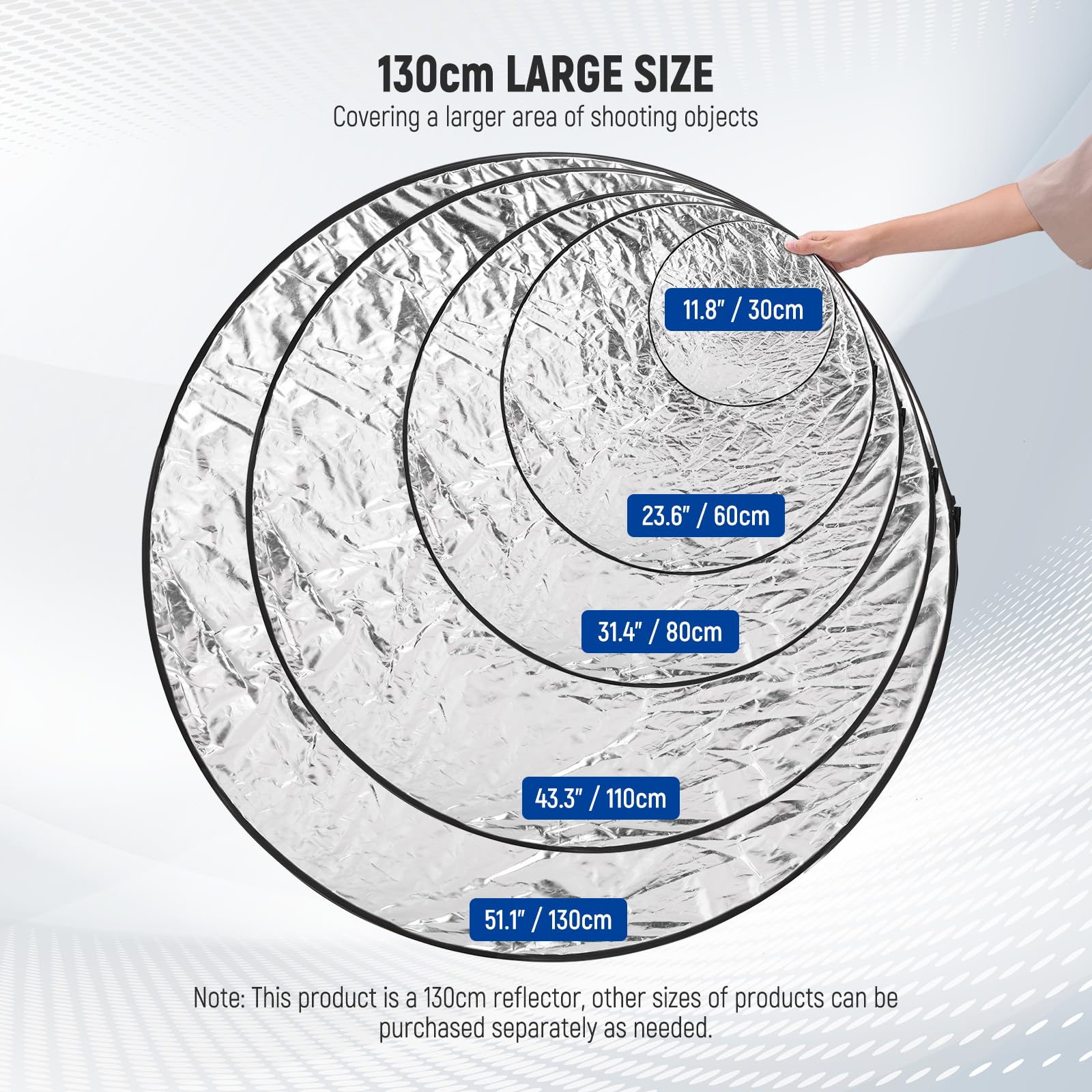NEEWER 51"/130 cm dyfuzor światła 5 w 1 składany wielopłyskowy z torbą - przezroczysty, srebrny, złoty, biały i czarny do fotografii studyjnej oświetlenia na zewnątrz, RF-130