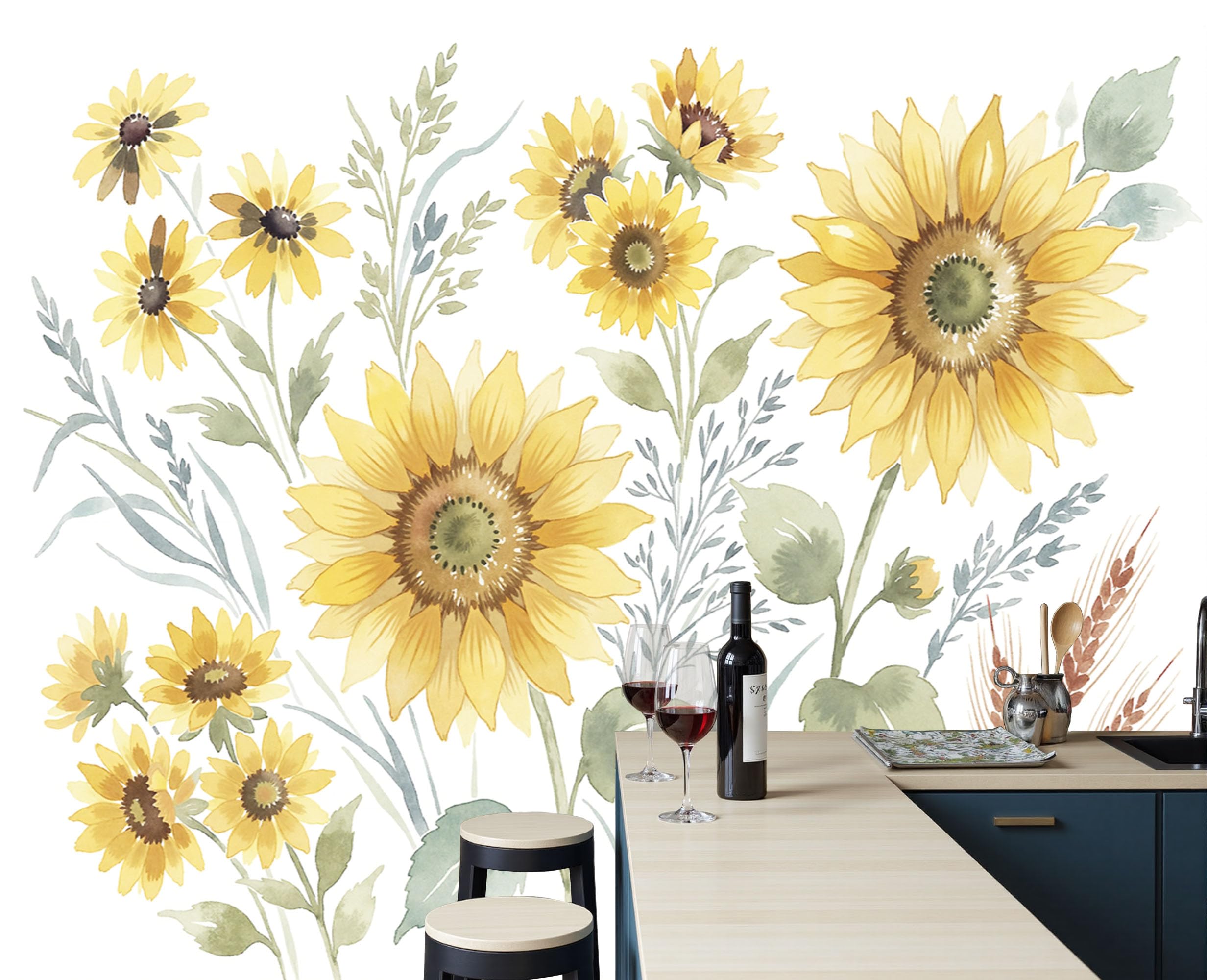 Papier peint tournesol intissé facile à poser et résistant