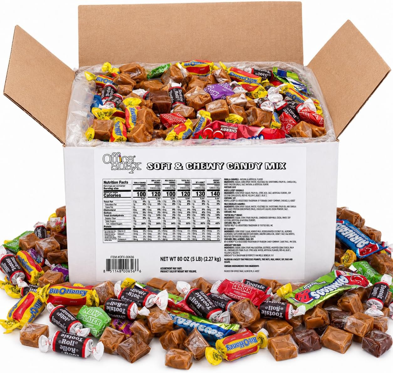Office Snax Candy Assortments, Soft and Chewy Candy Mix, 5 lb Carton | Assorted Soft & Chewy Candy Mix | Individually Wrapped for Freshness | Bulk 5 lb Box | Ideal for Office & Events