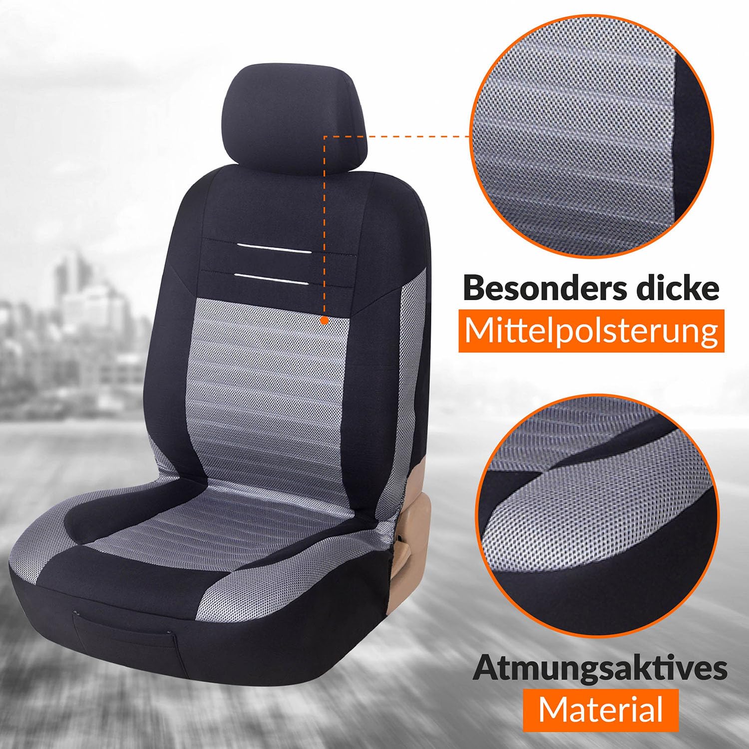 Upgrade4cars Autositzbezüge Vordersitze Grau Schwarz | Autositzbezug Set Universal | Autoschonbezüge für Fahrersitz & Beifahrer