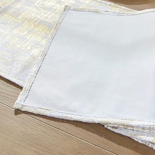 Miniatura 8 de Camino de mesa blanco y dorado para decoración de Navidad en interiores, decoración moderna y glamorosa de Navidad, camino de mesa de tela de