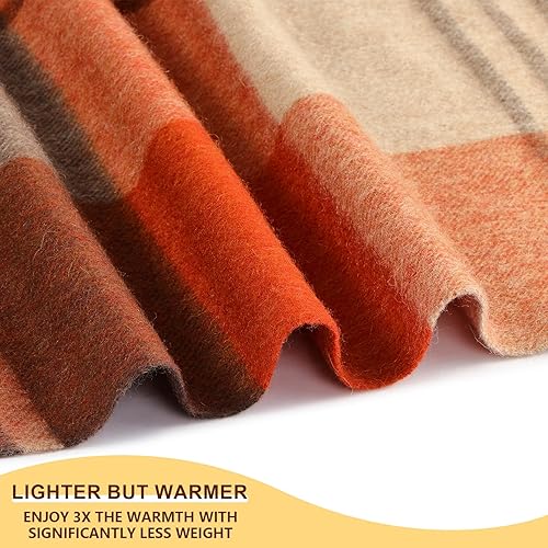 Miniatura 9 de Manta de lana merina, gruesa, cálida y suave, grande de 55 x 83 pulgadas, 1.5 libras, manta de lana con flecos a la rodilla para sofá, cama, viajes