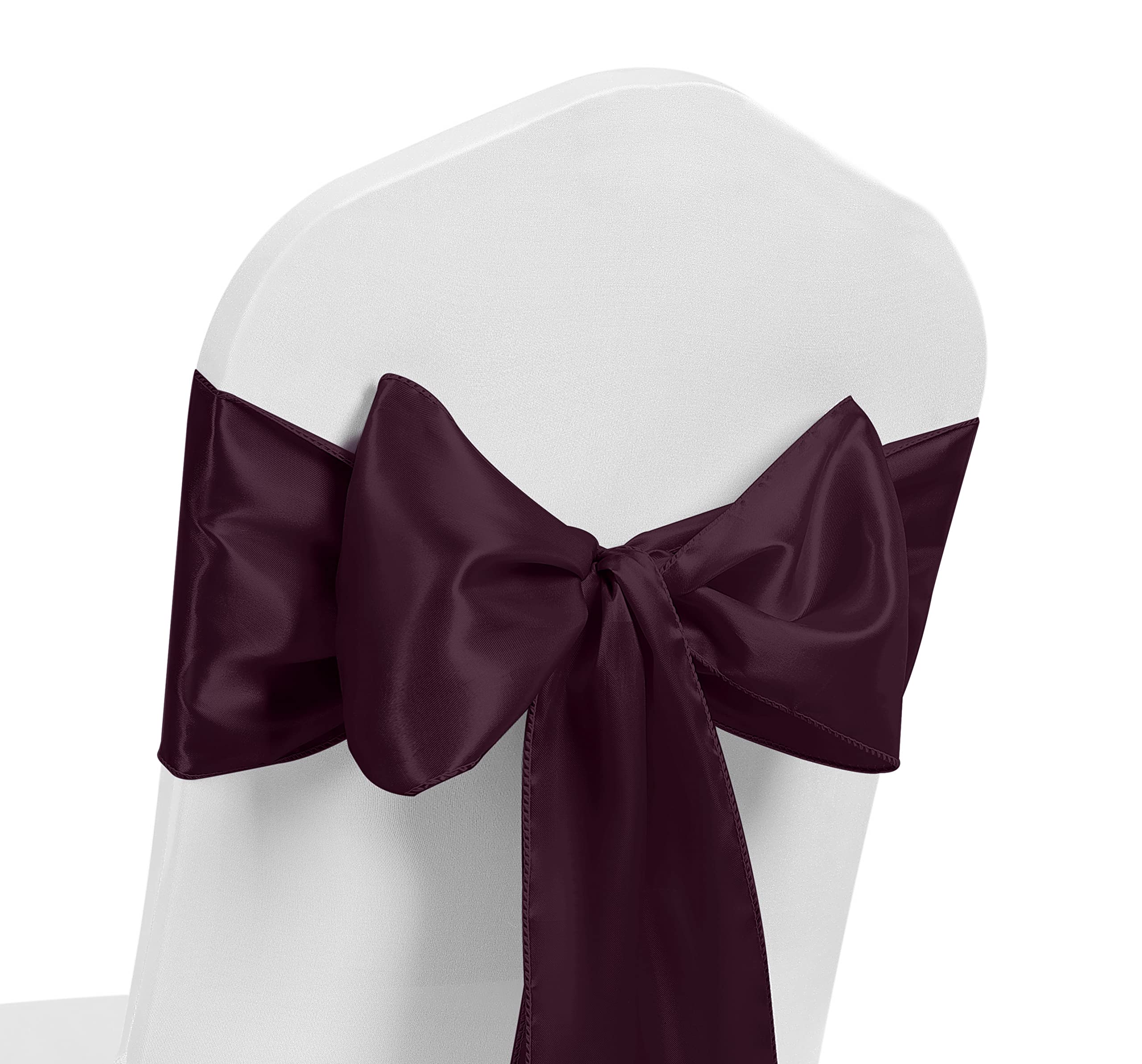 The Chair Cover Company Plum Satin Chair Sash Wider Fuller Bows Chair Sashes Bow Back Tie Ribbon Wedding Banquet Decoration (, 100)