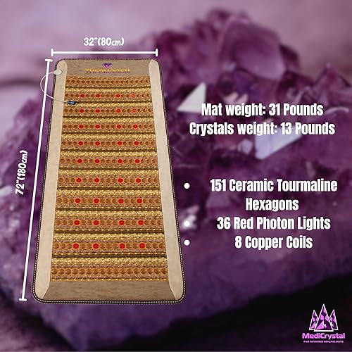 Miniatura 2 de ThermoGem - Tapete de jade de turmalina de amatista infrarroja, profesional, 72 pulgadas de largo x 32 pulgadas de ancho, grueso y rígido, cristales