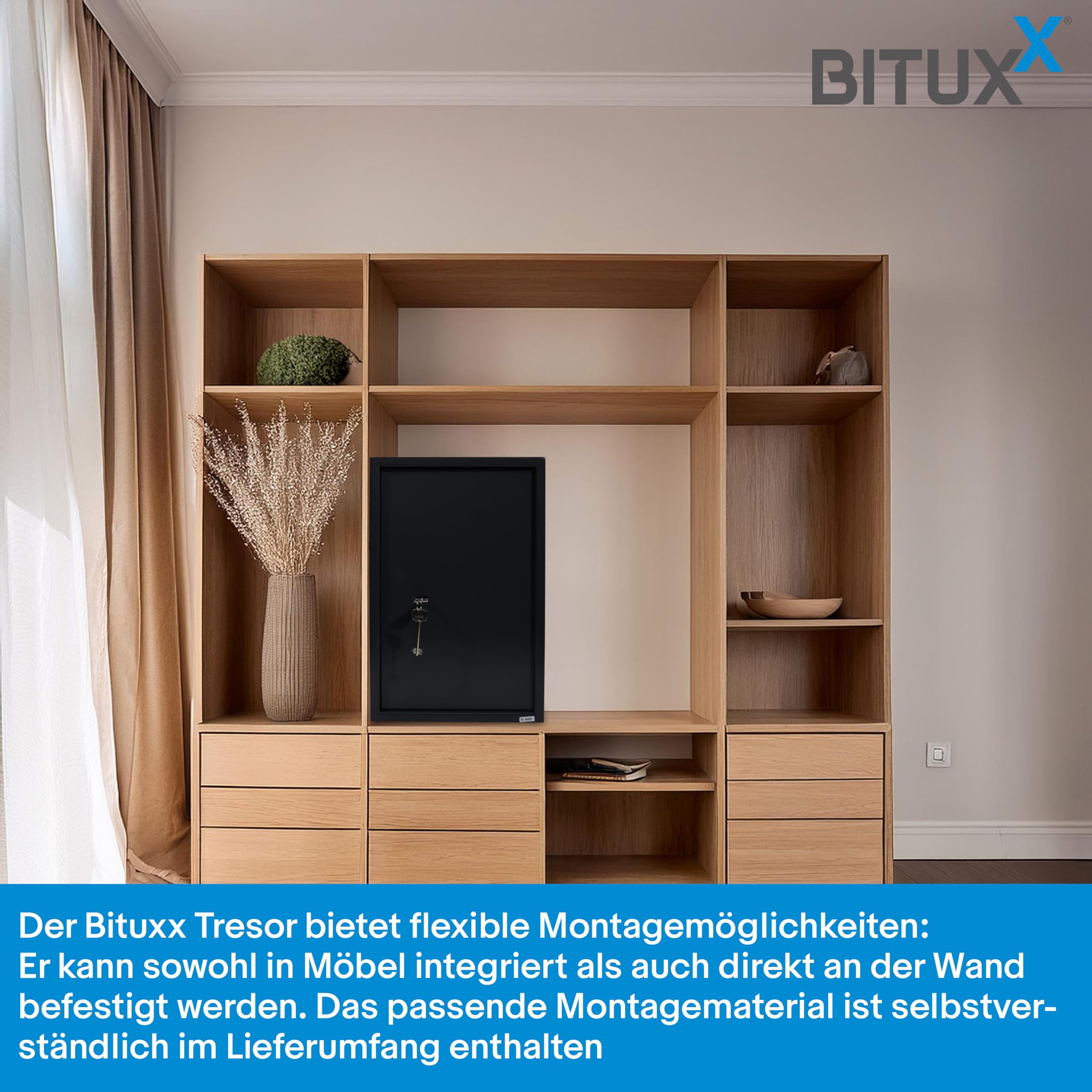 BITUXX Tresor Möbeltresor Safe Aktentresor Sicherheitstresor Abschließbar mit Schlüssel für Büro und Daheim 35 x 36 x 52cm Schwarz