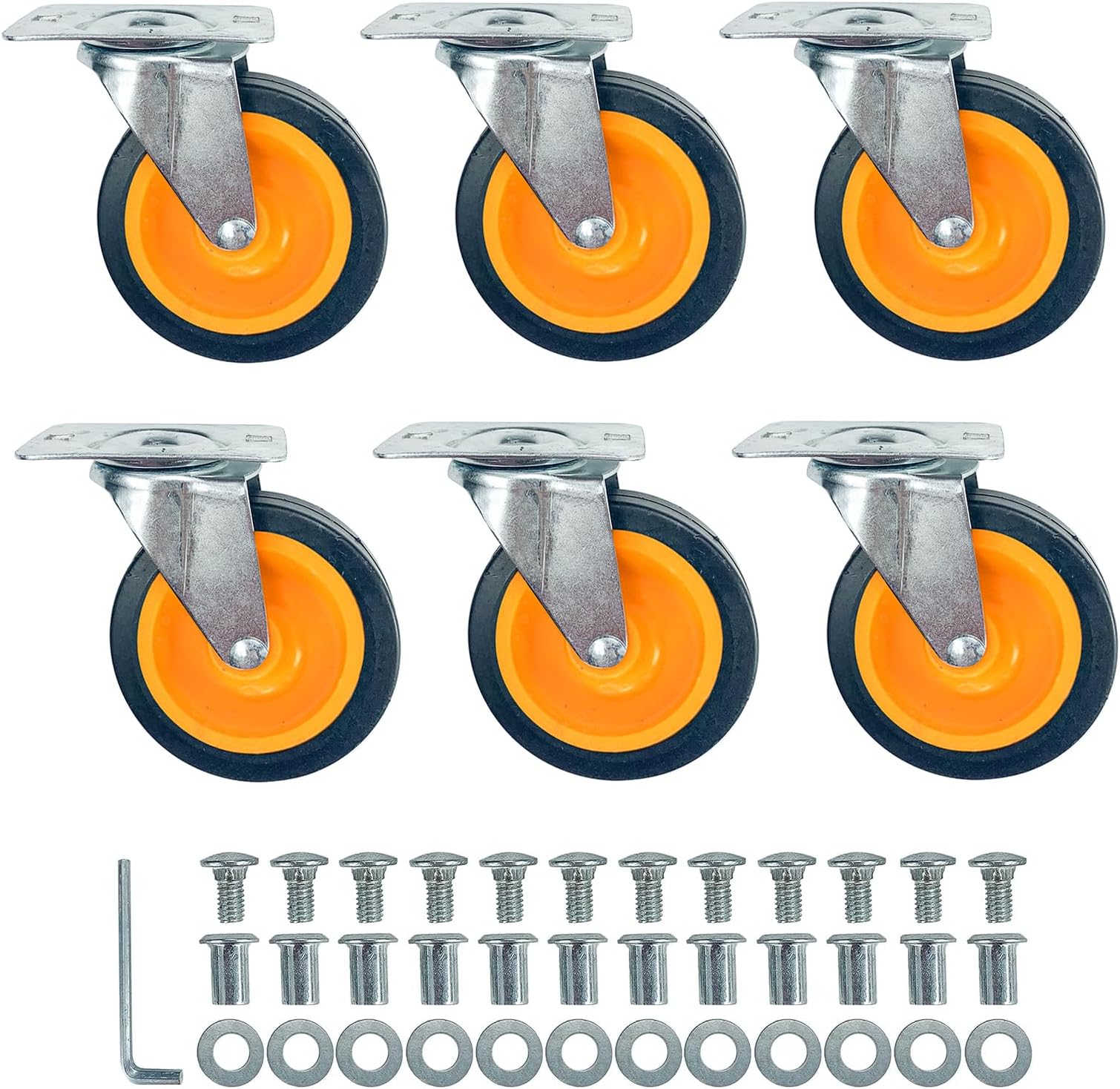Upgraded Caster Wheels for Mechanic Creepers Wheels Replacements, Quality Replacement Parts Fit for 36'' - 40'' Plastic Creeper, Wheel Size: 3 inch in Diam., Plate Hole Picth: 2 inch, Pack of 6