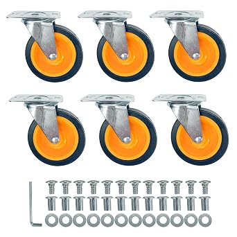 Upgraded Caster Wheels for Mechanic Creepers Wheels Replacements, Quality Replacement Parts Fit for 36 - 40 Plastic Creeper, Wheel Size 3 inch in Diam., Plate Hole Picth 2 inch, Pack of 6