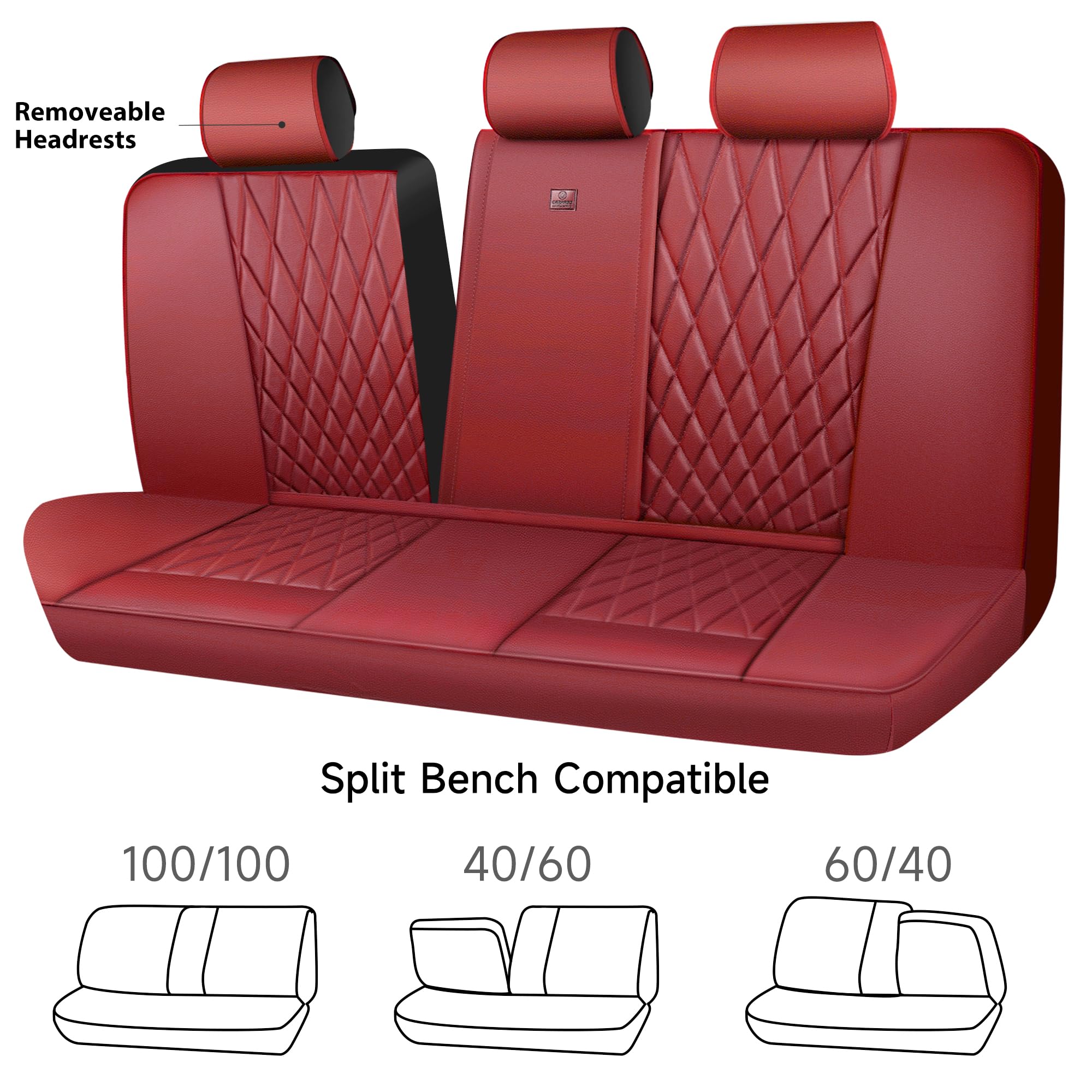 CAR PASS Piping Luxury Faux Leather Seat Covers Full Set, Premium Delux Anti-Slip Waterproof Automotive Seat Cover Universal Fit for Sedans Suvs Vans Trucks, Armrest & Airbag Compatible, Burgundy Red