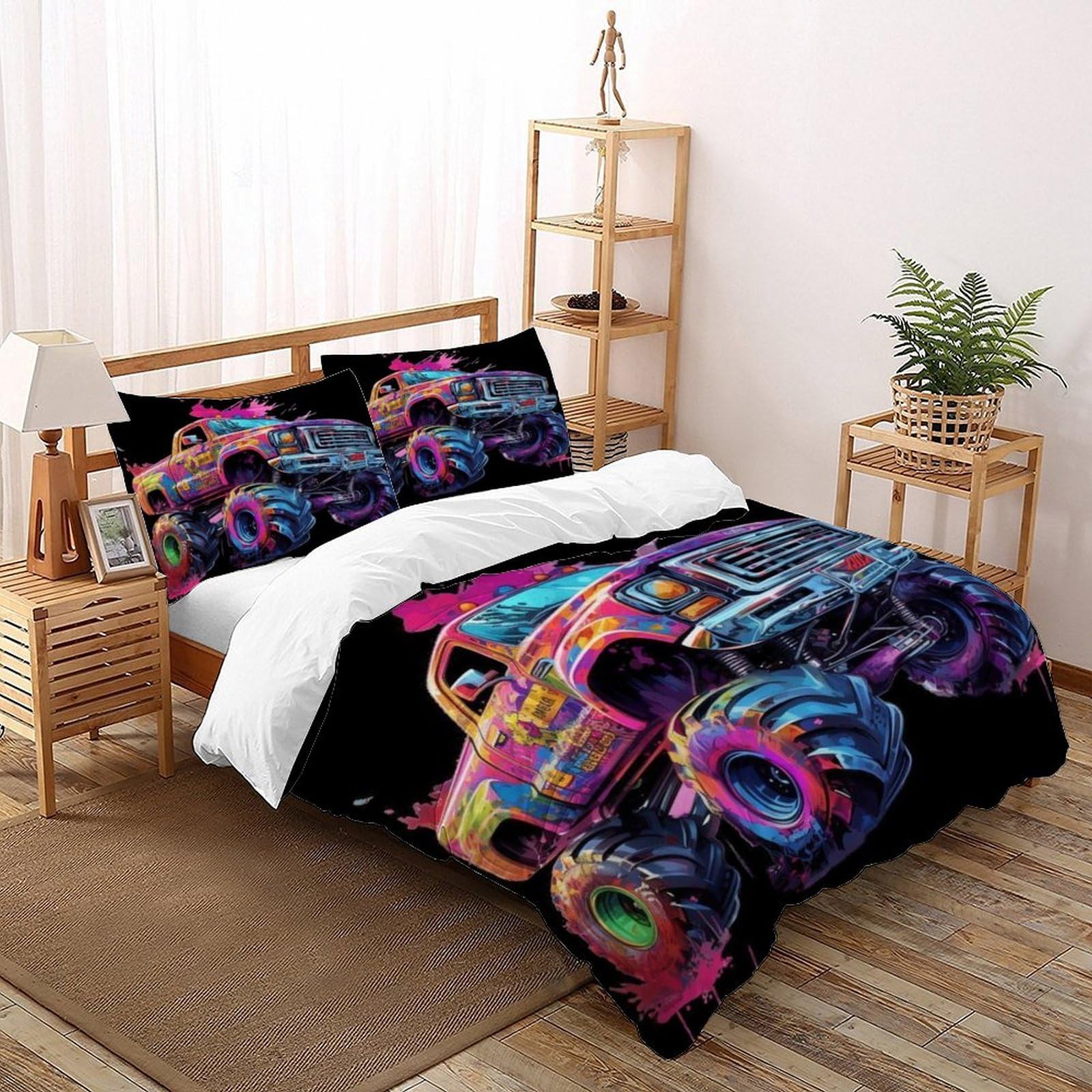 Housse de couette Monster Truck literie microfibre anti-plis pour lit deux places facile à laver