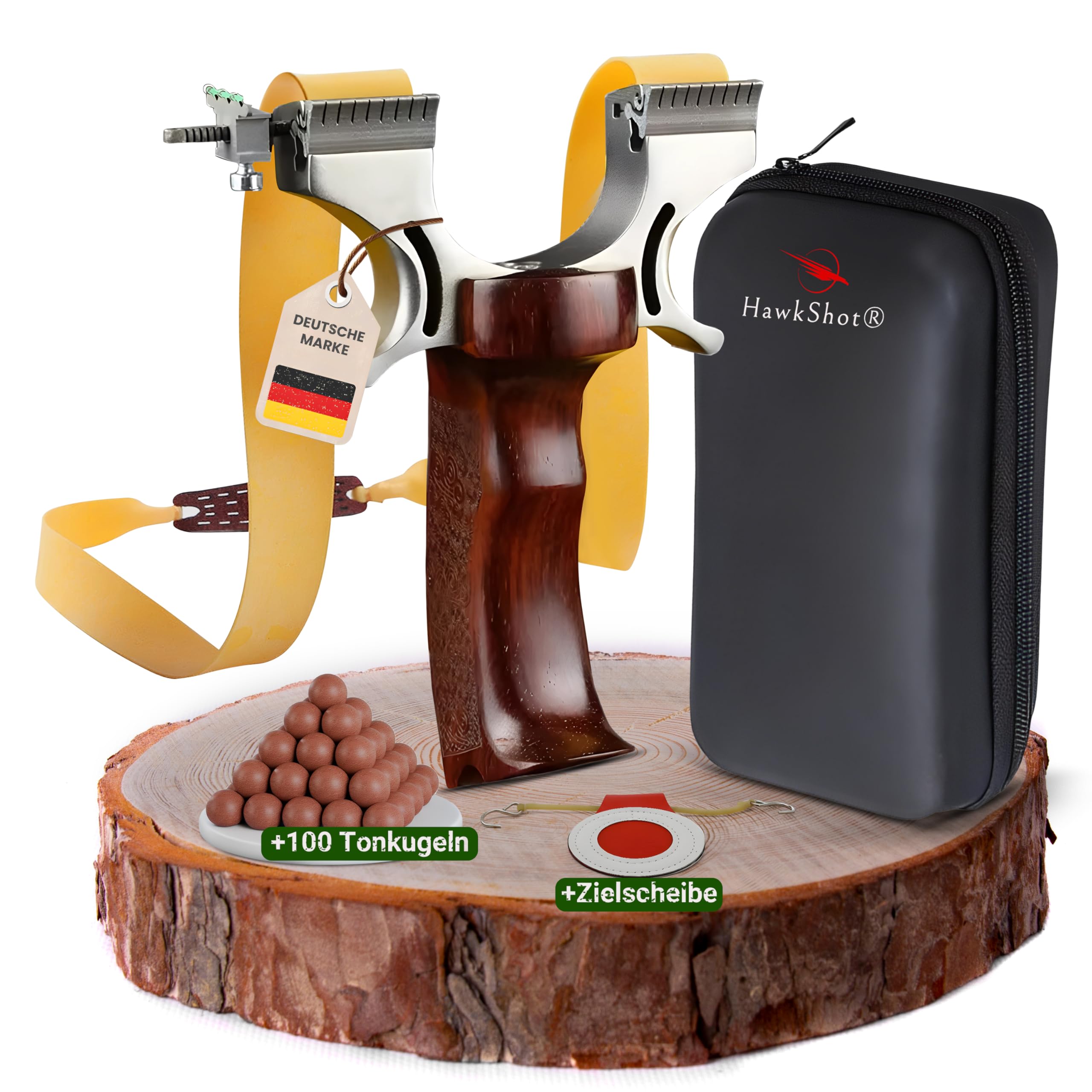 HawkShot® Profi Stahl Steinschleuder STEELVINE-PRO mit Schnellspannvorrichtung - Bundle Set - Zwille
