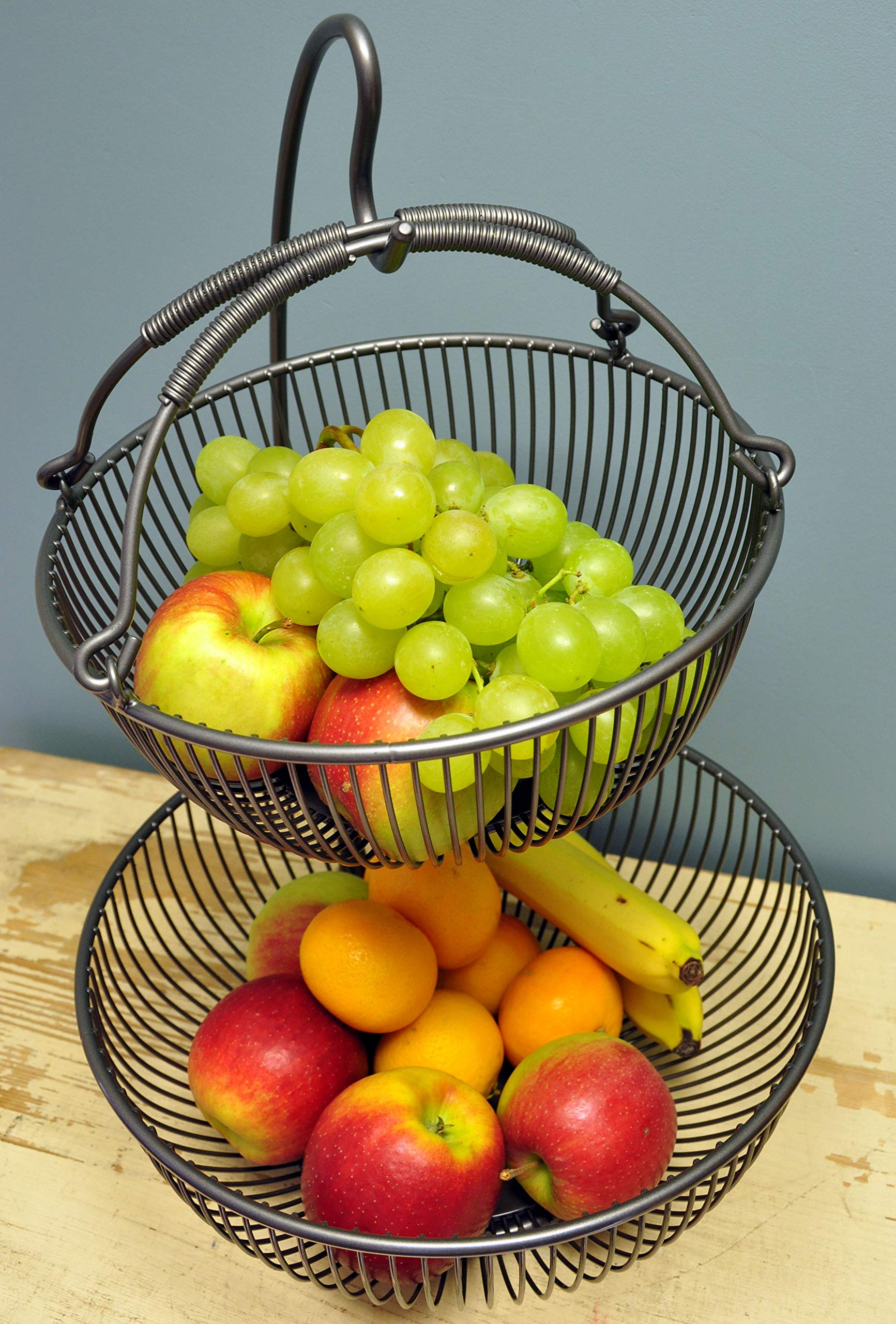 Moderne Obst Etagere // Metall // Schwarz // 3-teilig // zwei große Obstschalen & Bananenhalter