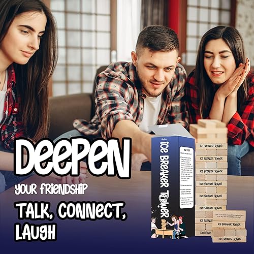 Miniatura 3 de Ice Breaker Tower Questions Tumbling Tower Game - Para todos - 54 divertidos iniciadores de conversación - Grandes juegos familiares para niños y