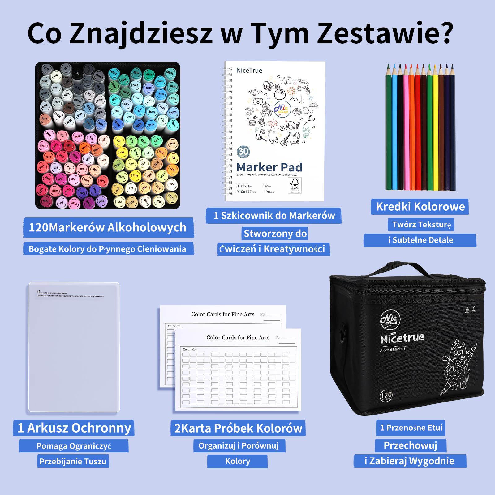 Markery Alkoholowe 120 Kolorów Pędzel i Dłuto do Rysowania | Szybkoschnący tusz, płynne blendowanie, wymienne końcówki i możliwość uzupełniania tuszu