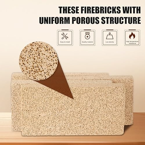Miniatura 9 de Ripeng 30 ladrillos de fuego aislantes para estufa de leña con clasificación 3200F, ladrillos de fuego para chimeneas, forjas de herrero, hornos de
