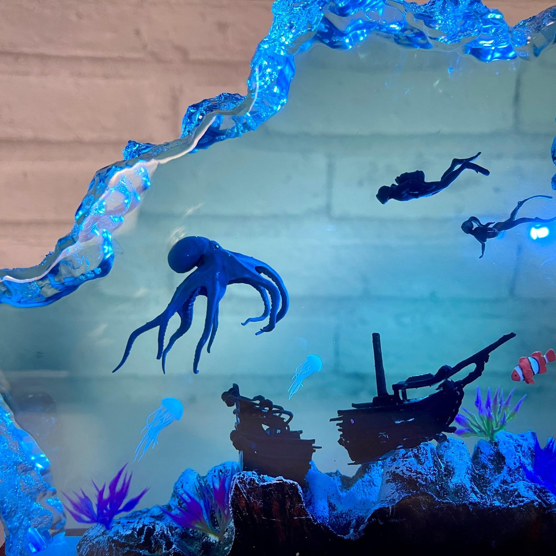 Lampe En Bois En Résine Pour Plongeur, Lampe Océan, Veilleuse Pour Plongeur, Peinture Perspective Sur Le Thème De L'océan, Décoration De Chambre, étoile Océanique (Petite