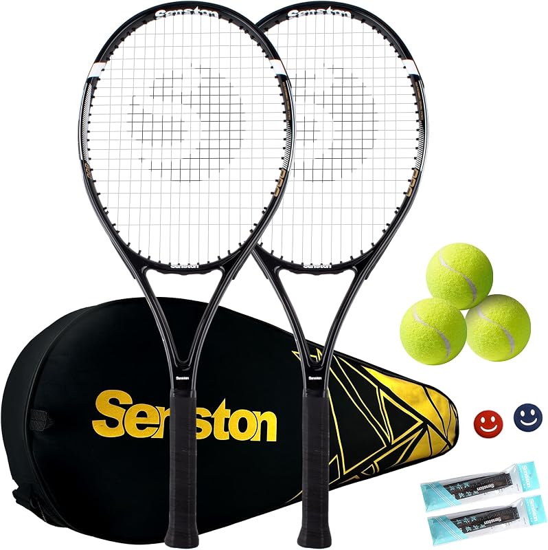27" Adult Tennis Racket Set Durable Lightweight Vibration Dampening | Anti-sweat ergonomic grip, aerospace aluminum frame, big sweet spot, smooth power swings