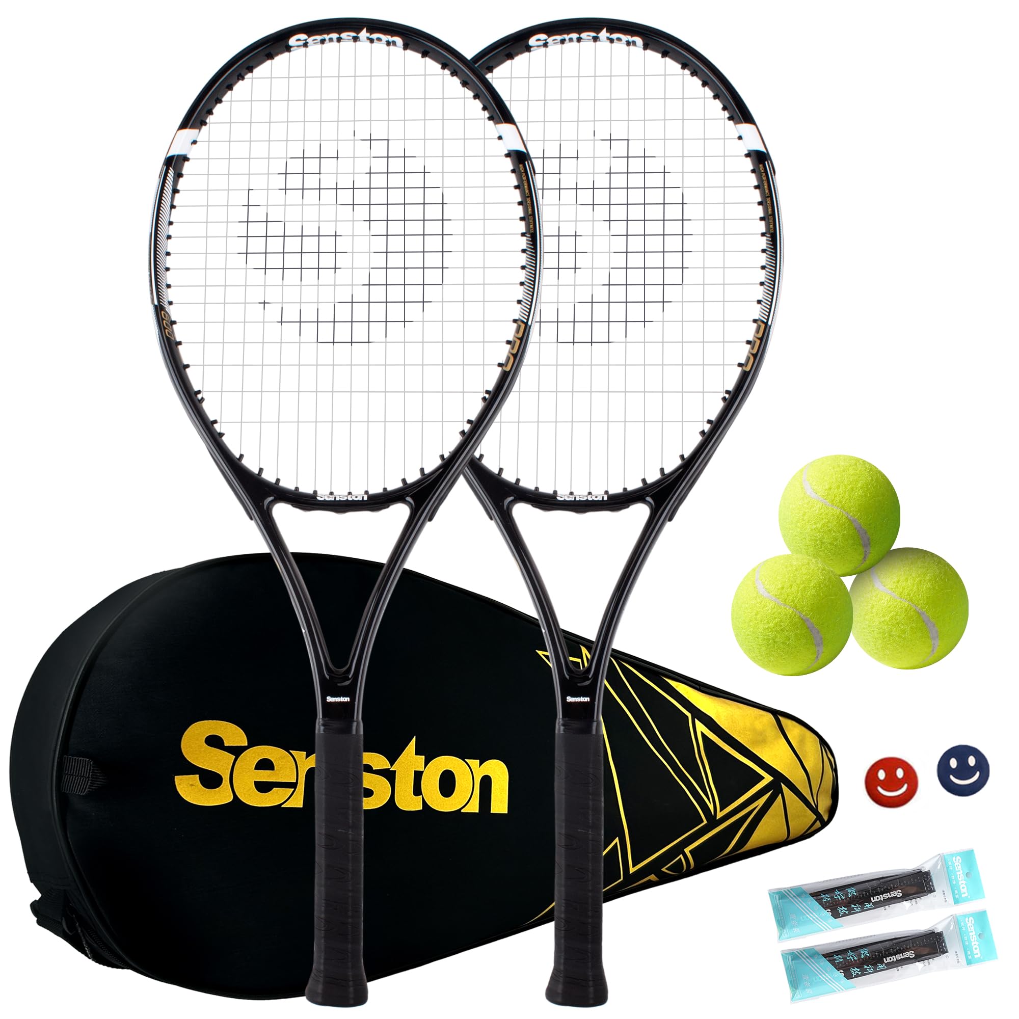 Senston Tennis Rackets for Adults 27 inch Tennis Racquets - 2 Player Tennis Racket Set with 3balls,2 Grips, 2 Vibration Dampers