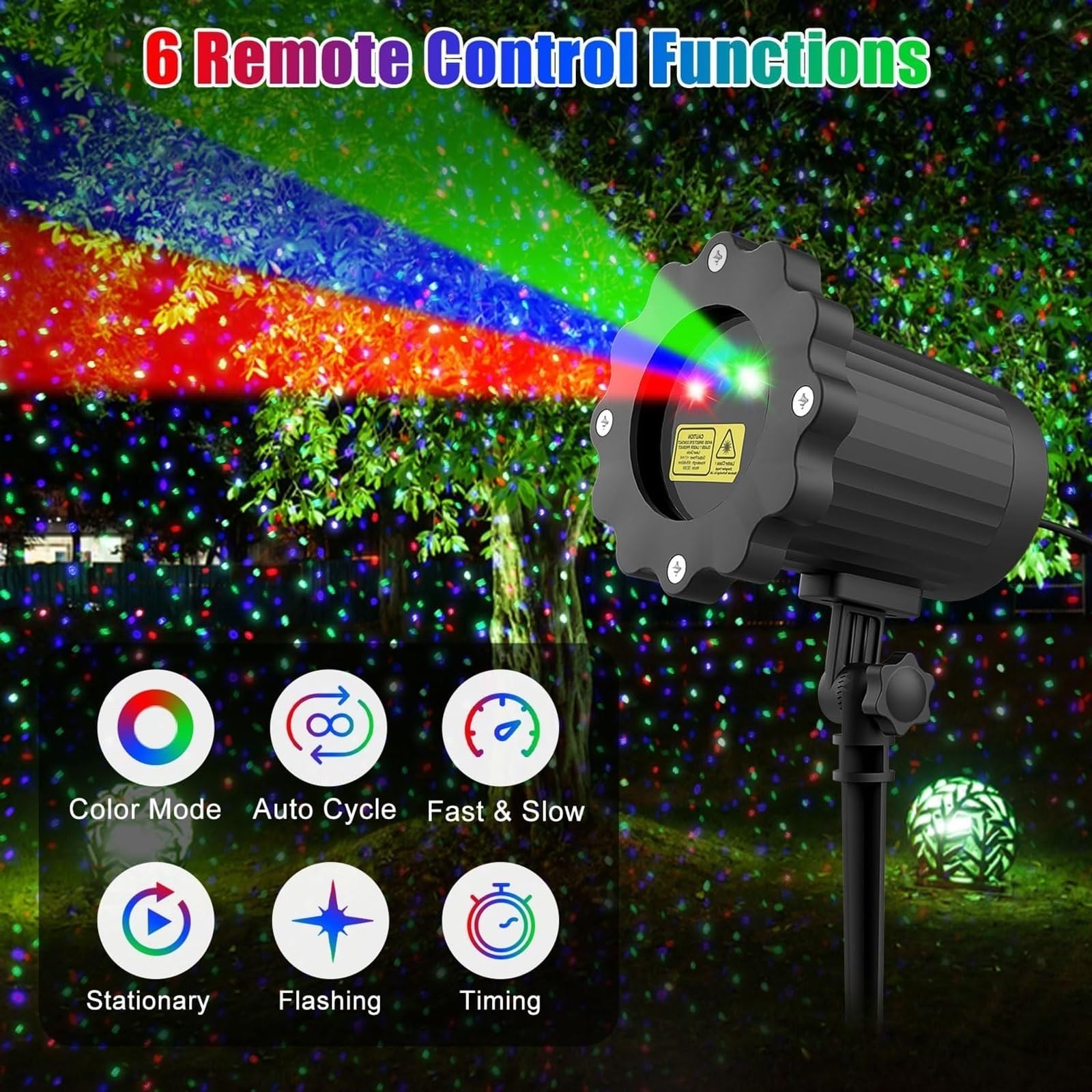 Projecteur de Noël extérieur, projecteur de lumière étoilée LED 3 Couleurs, avec télécommande, pour extérieur, intérieur, fête de Noël, terrasse, Jardin, décoration
