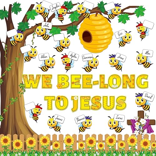 gisgfim Juego de decoración de tablón de anuncios de abeja, abeja, Jesús, bordes religiosos para fiestas, escuela, aula, puerta, tablón de anuncios