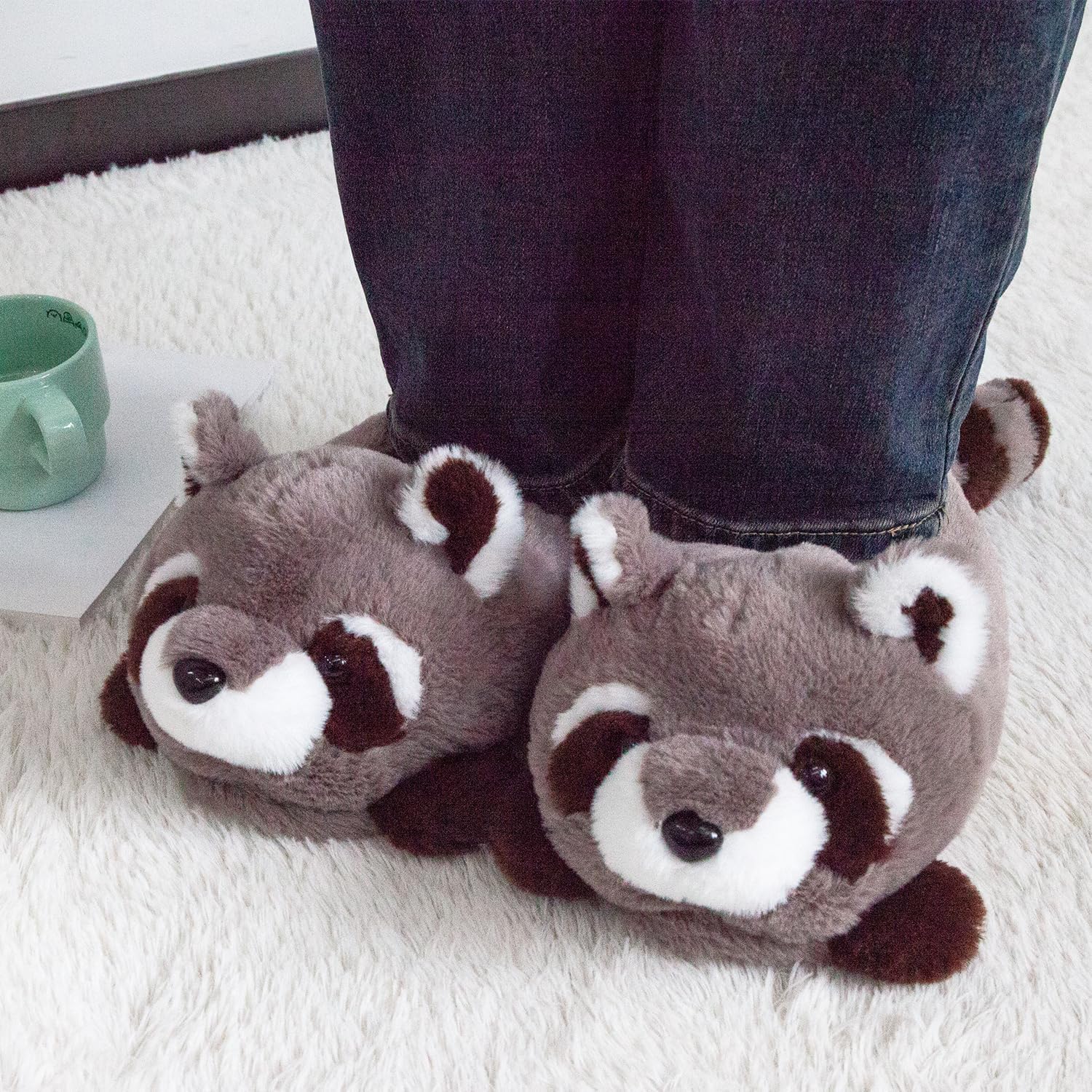 ARELUX Animal Slippers Cotton Adult Unisex, Cute Novelty Raccoon Fox Red Panda Plush House Shoes with Non-Slip Sole, Warm Fuzzy Lining for Indoor Outdoor Cosplay Party Gift