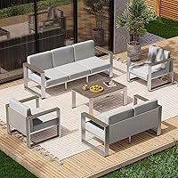 ComfCove 7-Piece Aluminum Outdoor Patio Conversation Set, Ergonomic Thick Cushions, Modern Gray Sectional for Porch Balcony