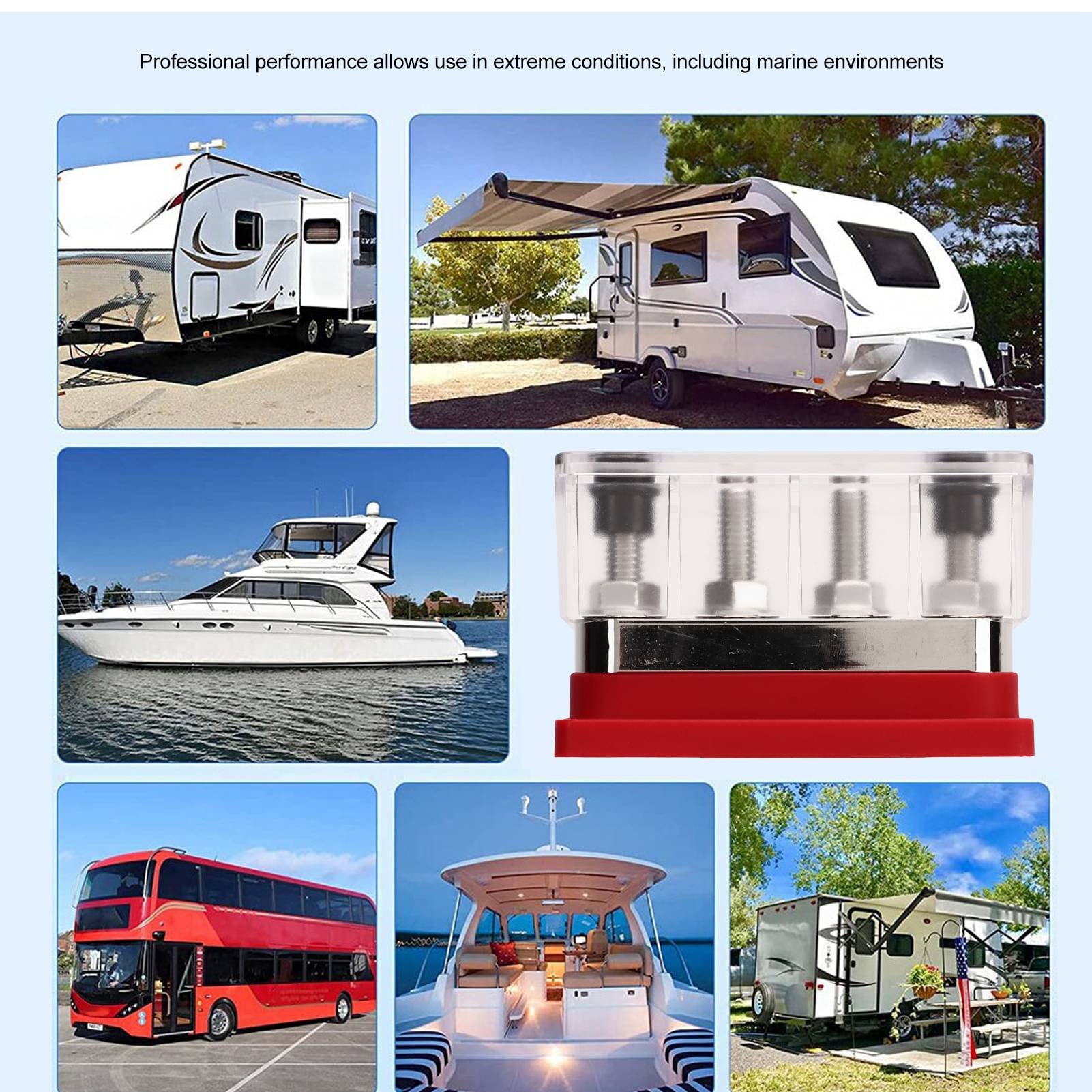 Batterie-Sammelschiene, DC 12 V Bis 48 V, 600 A, Hochstrom, M10, 4 Bolzen, Stromverteilerblock Auto, Wohnmobil, Boot, Yacht (Rot)